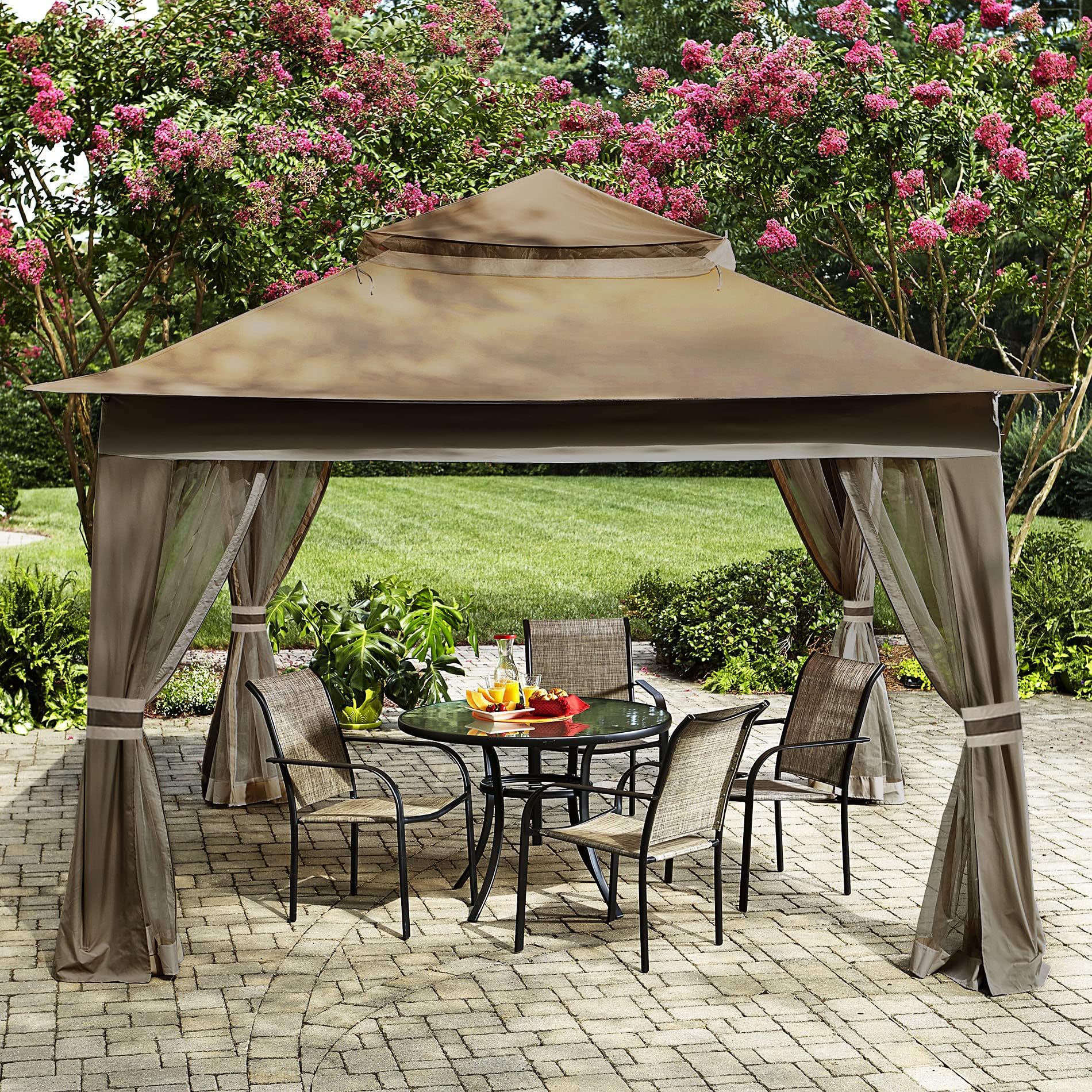 MASTERCANOPY Patio Gazebo Outdoor Pop Up Gazebo with Mesh Walls (13x13 Brown)