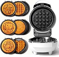 Vista 1 de 6-in-1 Mini Waffle Maker With Removable Plates, 4.5'' Mini Waffle Iron for Holidays, Parties & Events Waffle Maker Machine, 8 Plates with Premium