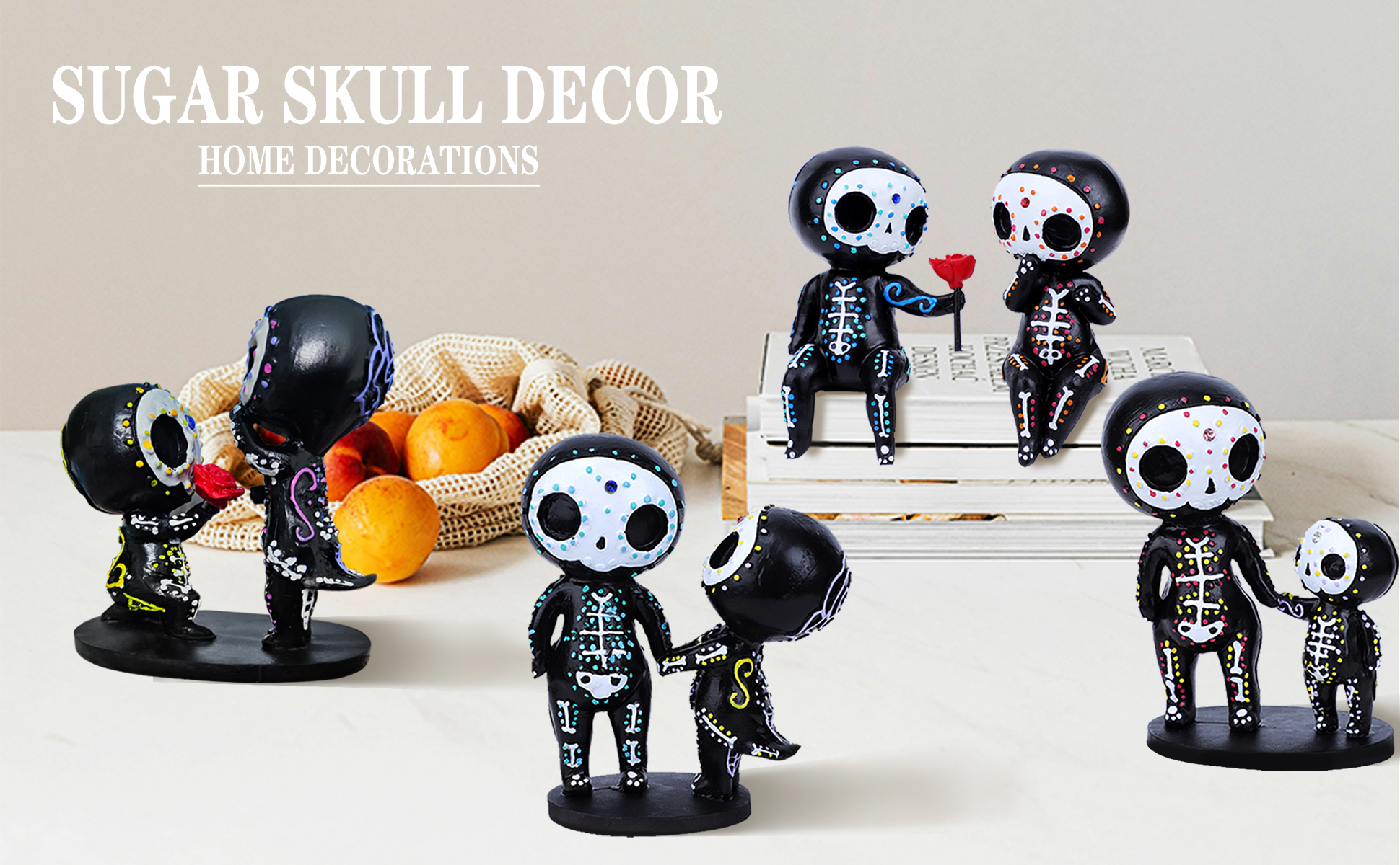 Estatua pareja calavera de azúcar decoración miniatura 7