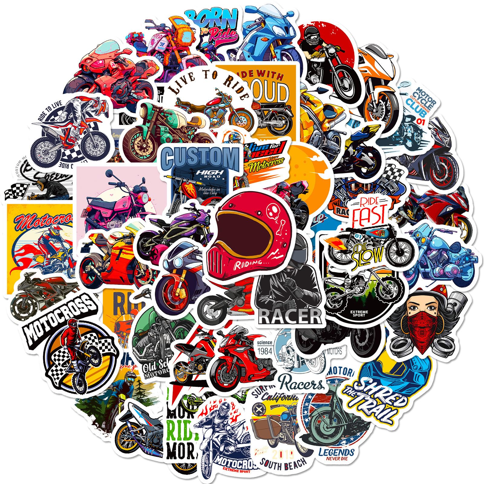 Weiyameiju Pink/White 50 Motorcycle Club Stickers Personalized Graffiti Harley Motorcycle Stickers Waterproof