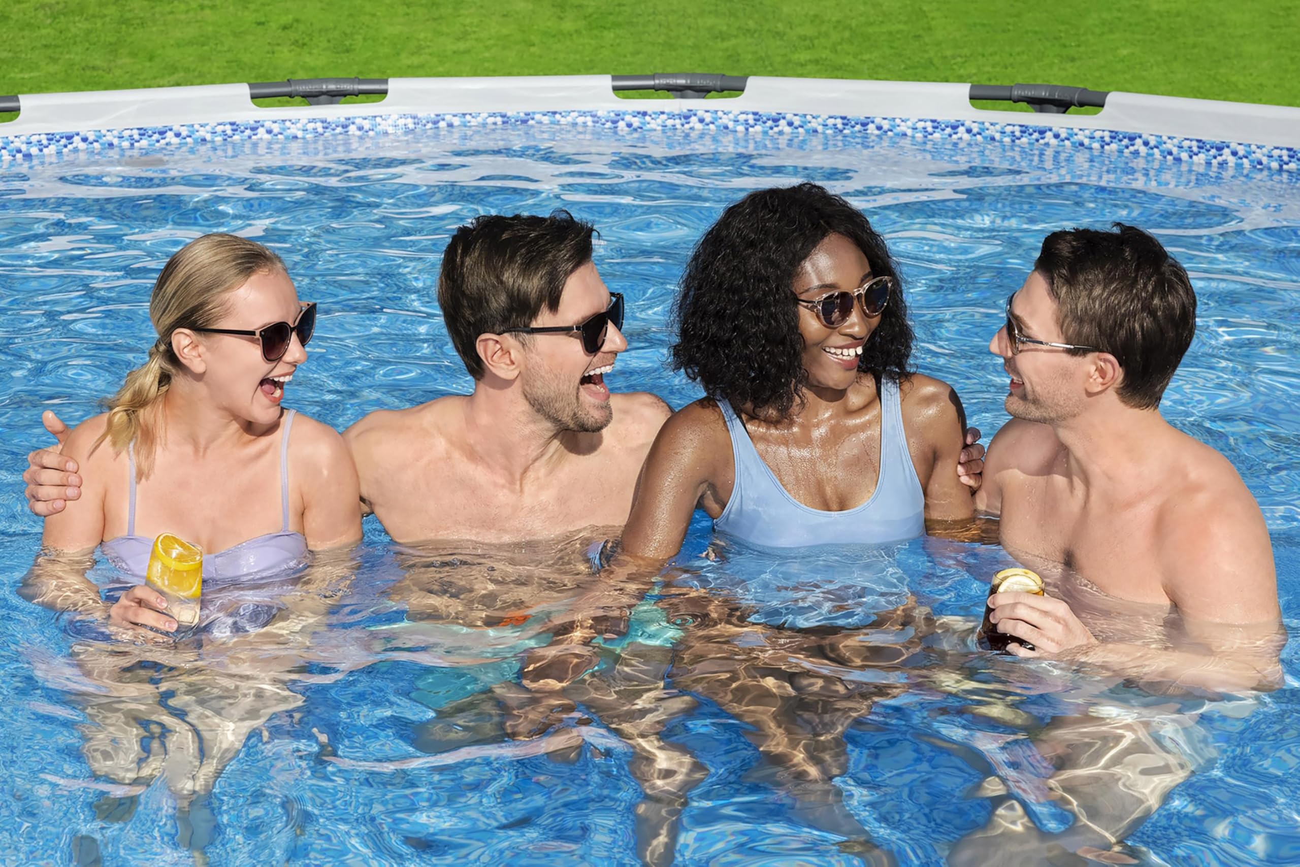 Bestway® Steel Pro MAX™ Aufstellpool Komplett-Set mit Filterpumpe Ø 396 x 122 cm, lichtgrau, rund