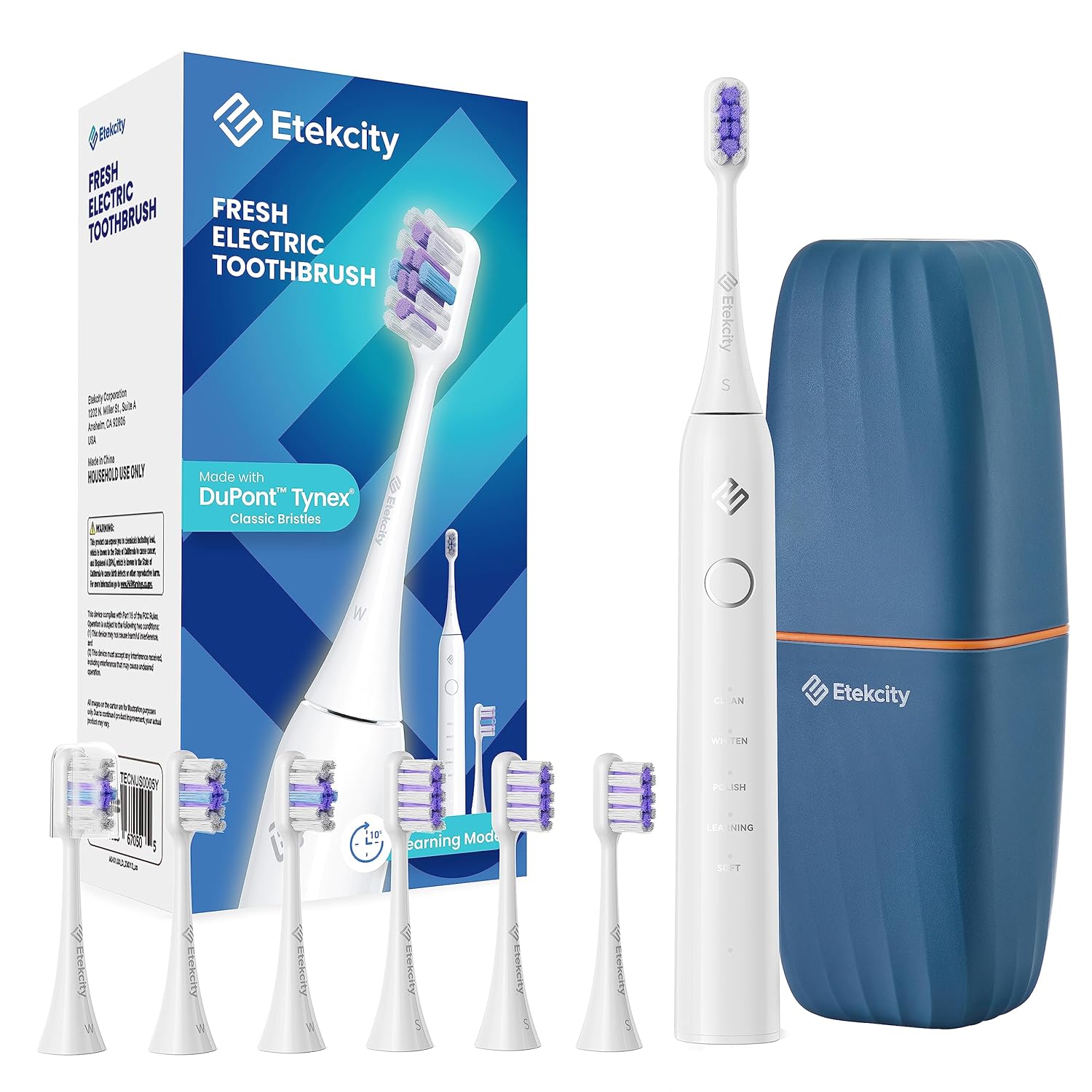 Etekcity Unisex Electric Toothbrush for Adults and Kids, Corded, White, 5 Modes, 2-Minute Timer, 3-Hour Battery Life, Travel Case Etekcity Unisex Electric Toothbrush for Adults and Kids, Corded, White, 5 Modes, 2-Minute Timer, 3-Hour Battery Life, Travel Case