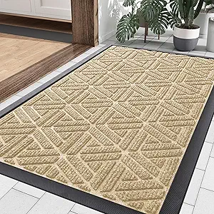 Smiry Front Door Mat Outside Entrance, Heavy Duty Natural Rubber Doormat, Trap Dirt and Moisture Easy Clean Low Profile Patio Porch Welcome Floor Mats for Entry, 29.5x17 Inch, Beige