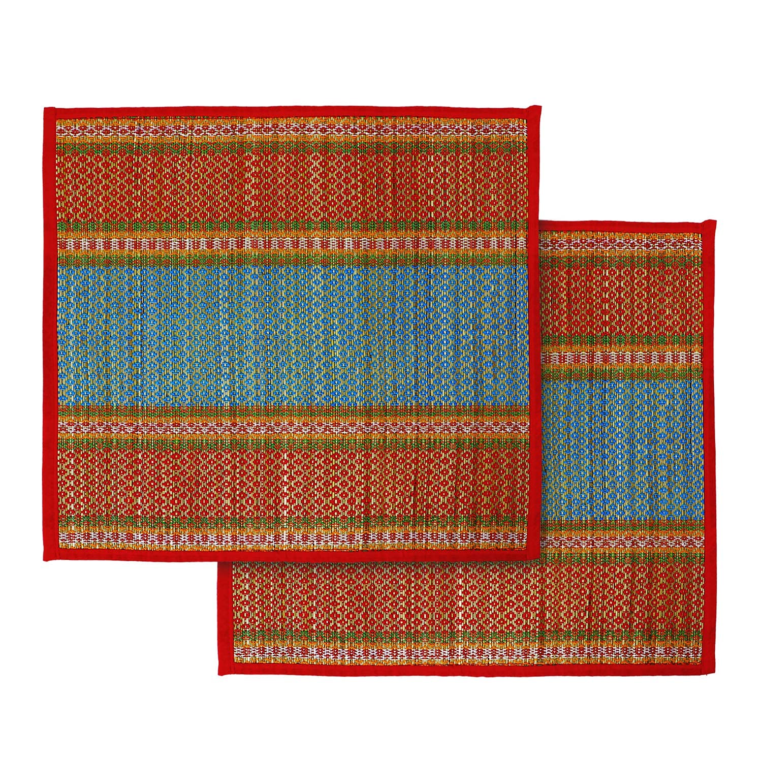 JOYNAGAR Handmade Korai Grass Pooja Aasan Sitting Floor Mats, Set of 2, Multicolor, 18x18inch – Grass Mat for Floor, Chatai Mats for Home, Prayer Mat, Pooja Mat for Sitting on Floor-picture-11