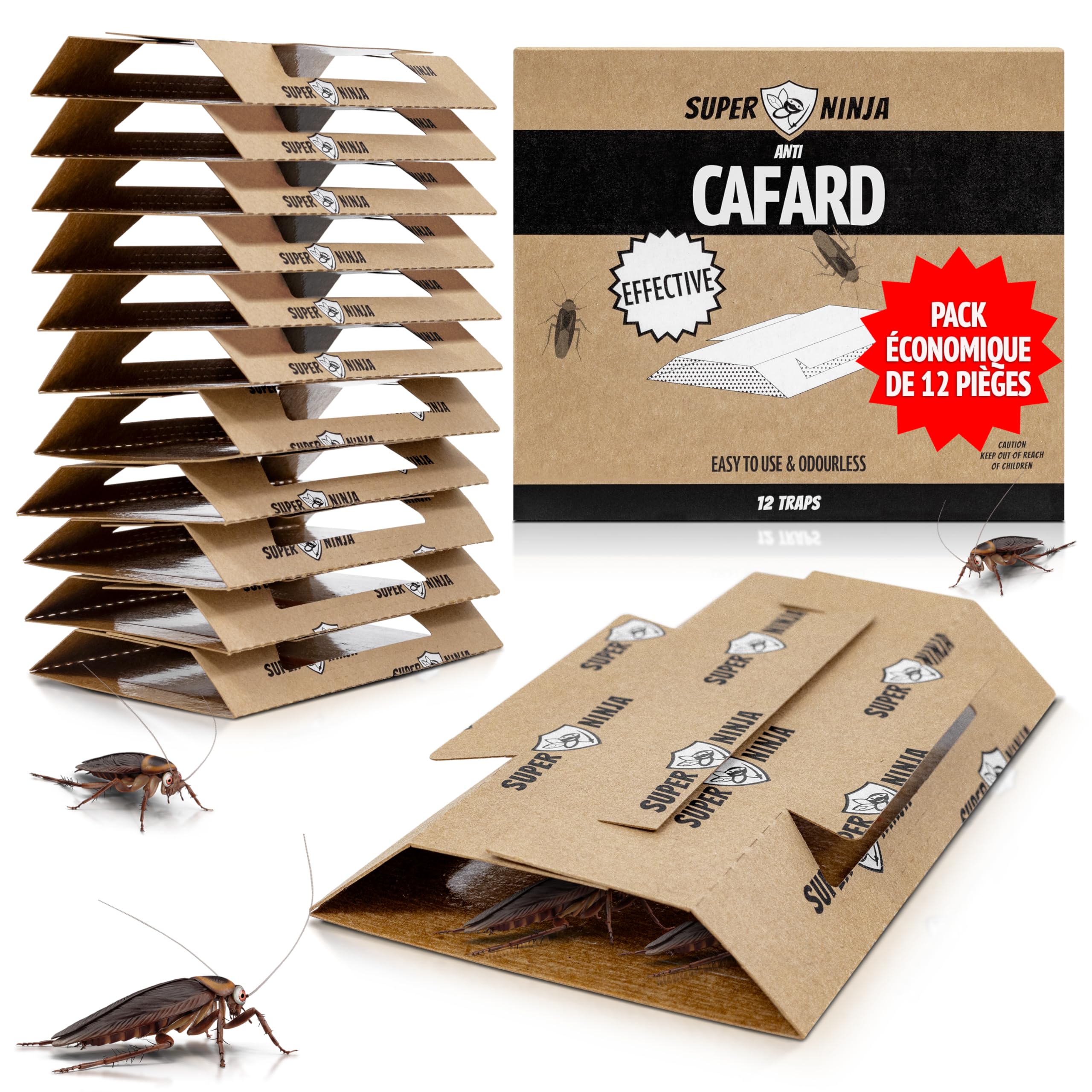 Pièges Cafards Super Ninja 12 Pièges Collants Anti Cafard Non Toxique