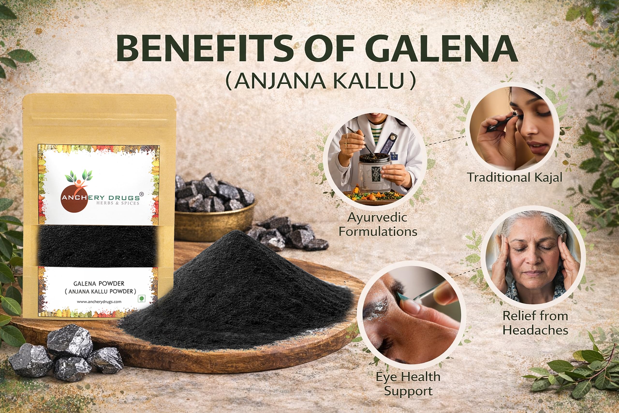 Anchery Drugs Anjana Kallu Powder β Traditional Ayurvedic Anjan Powder for Kajal Preparation | Natural Powder for Herbal Kohl Making | Cosmetic Preparation Ingredient | Hygienically Packed (250 G) 2