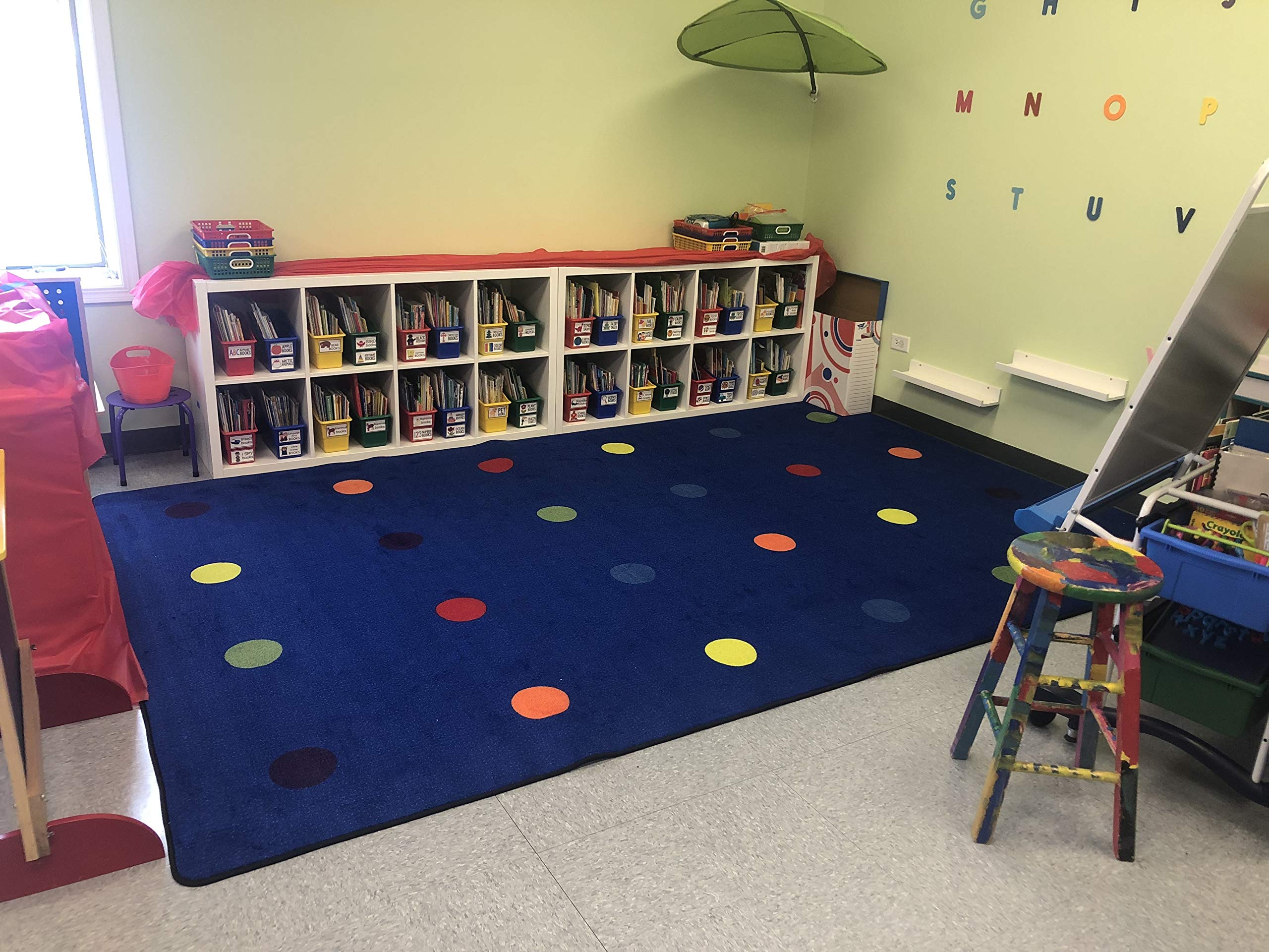 KidCarpet On The Spot Seating Classroom Rug, 10' x 12' Rectangle, Multi on Blue