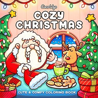 Cozy Christmas coloring book by Coco Wyo – cozy fireplaces, snow, and hot cocoa scenes