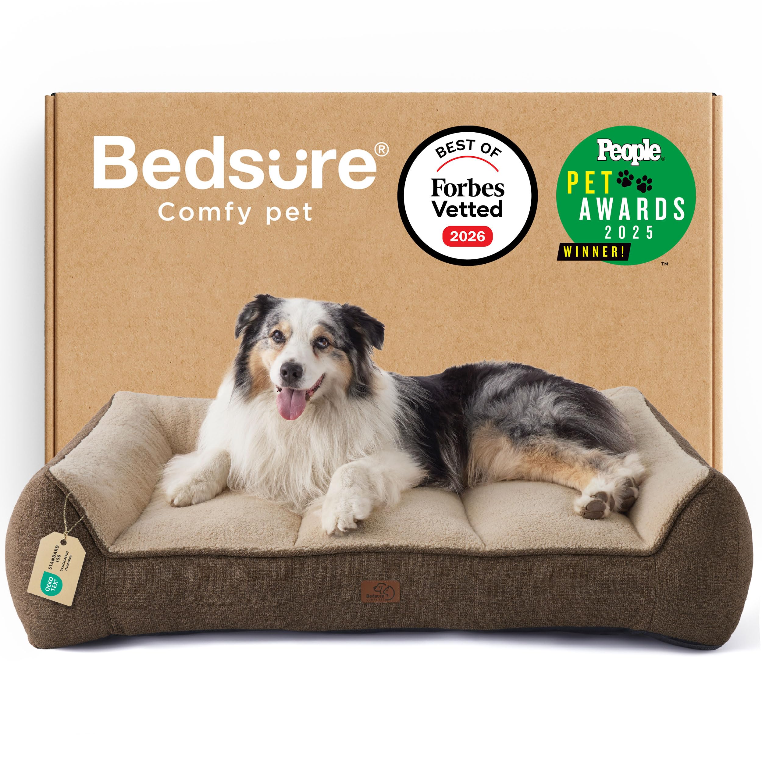 Bedsure XL Orthopedic Dog Beds Large - 106x76cm Extra Thick Supportive Dogs Sofa with Waterproof Washable Cover, Extra Large Pet Bed Sofa with Soft Plush Sherpa and Nonskid Bottom, Brown — image 1
