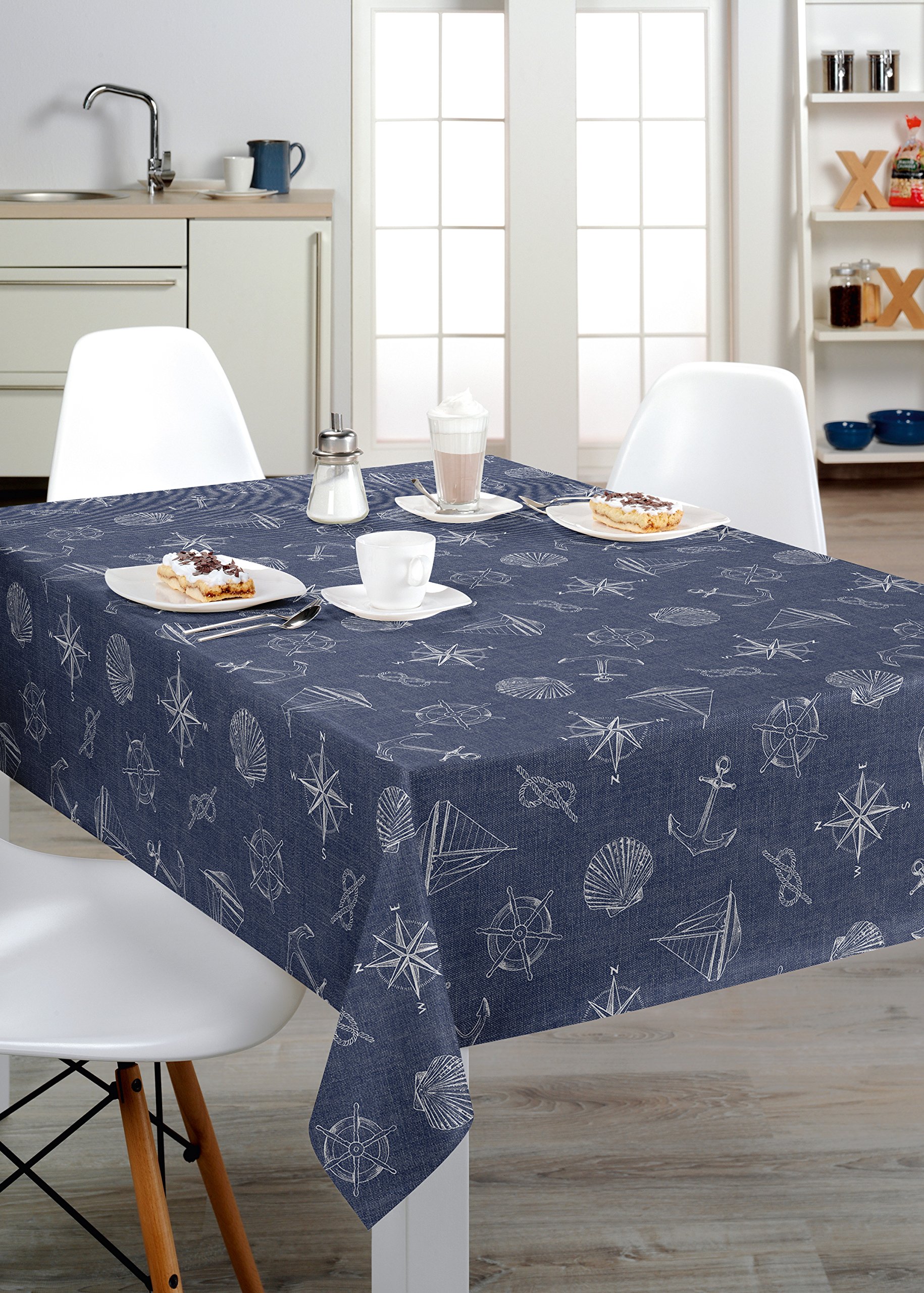 BEAUTEX Wachstuchtischdecke Maritim 380x140 abwaschbar Anker Muschel