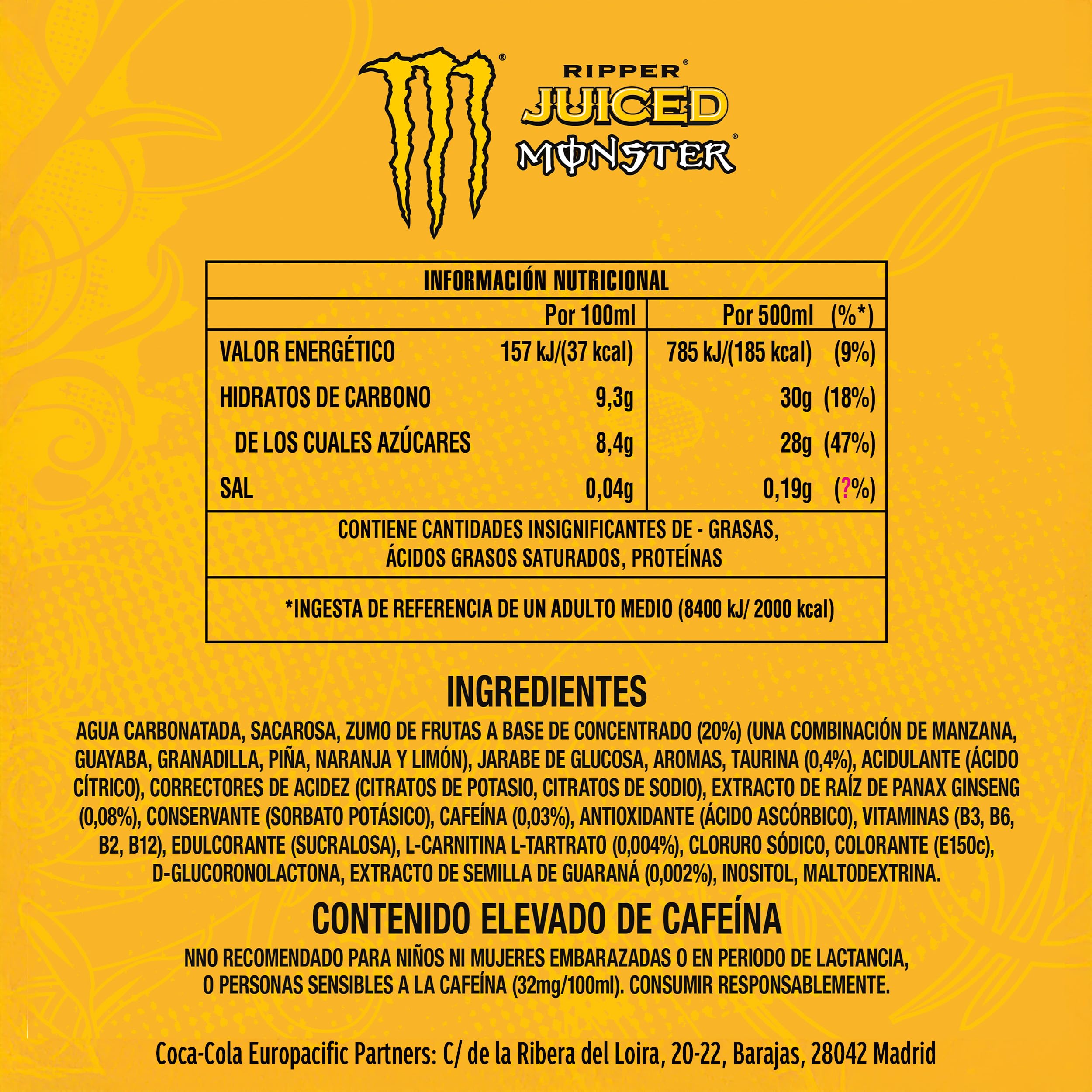 Monster Energy Juiced Ripper, Bebida Energética Lata - Pack de 12 Latas de 500ml