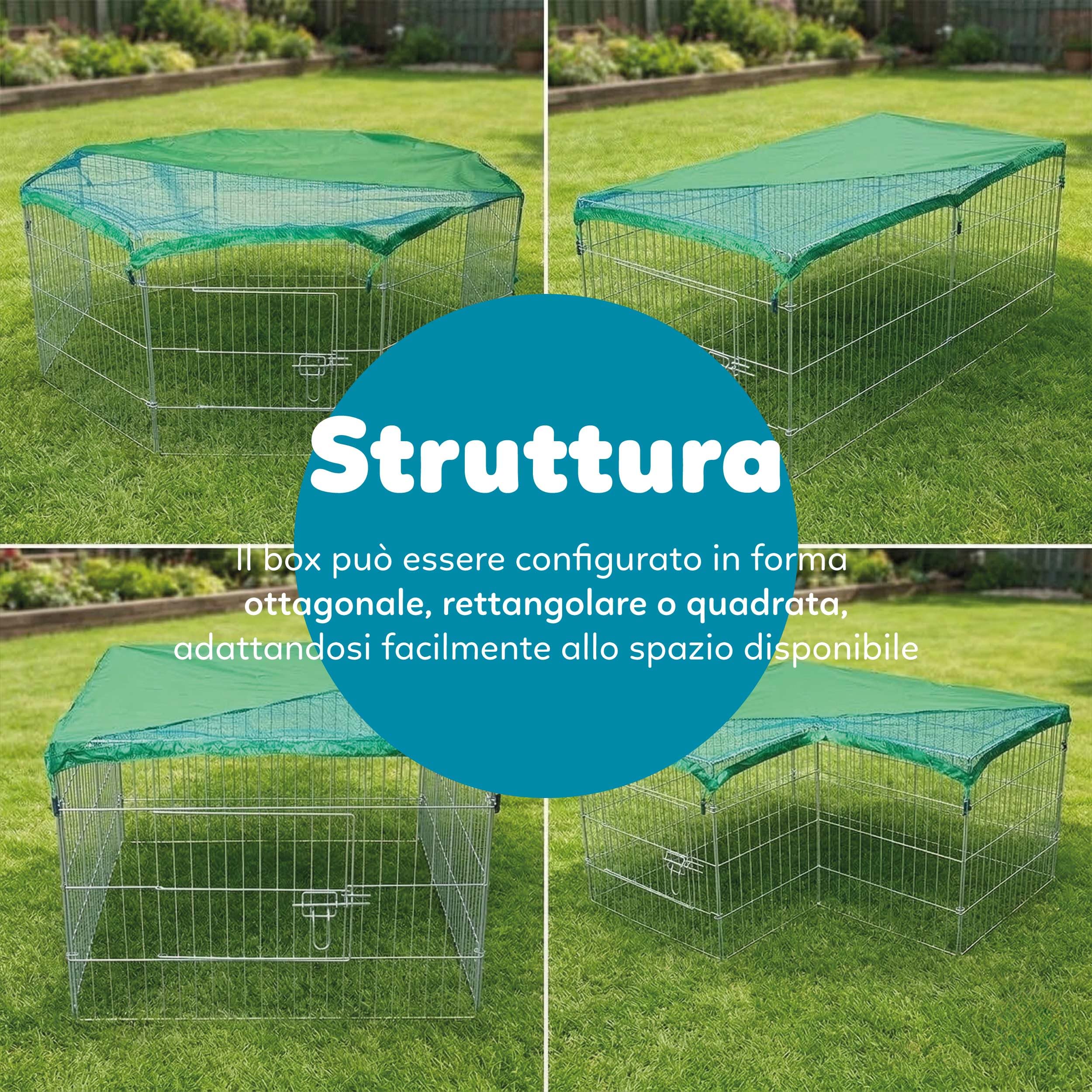 AQPET Recinto in ferro per Cani e Gatti Cuccioli Roditori Pieghevole 60x60 cm 8 Pezzi Per esterno da Giardino con Rete Parasole, Nero