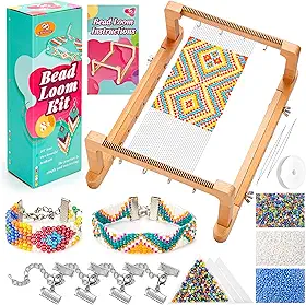 PP OPOUNT Kit de tear de contas ajustáveis, suprimentos de miçangas de tear de madeira com instruções detalhadas, acessórios práticos para fabricação de joias, kits de tear de miçangas para adultos,