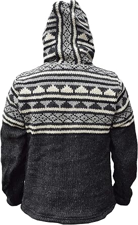 Gheri Snowflake Winter Double Knitted Hand Made Nepalese Jacket Hoodie Fair Isle