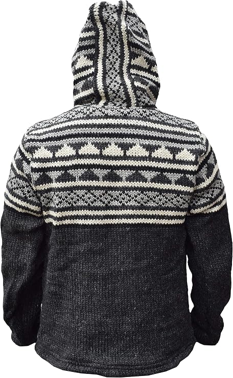 Gheri Snowflake Winter Double Knitted Hand Made Nepalese Jacket Hoodie Fair Isle
