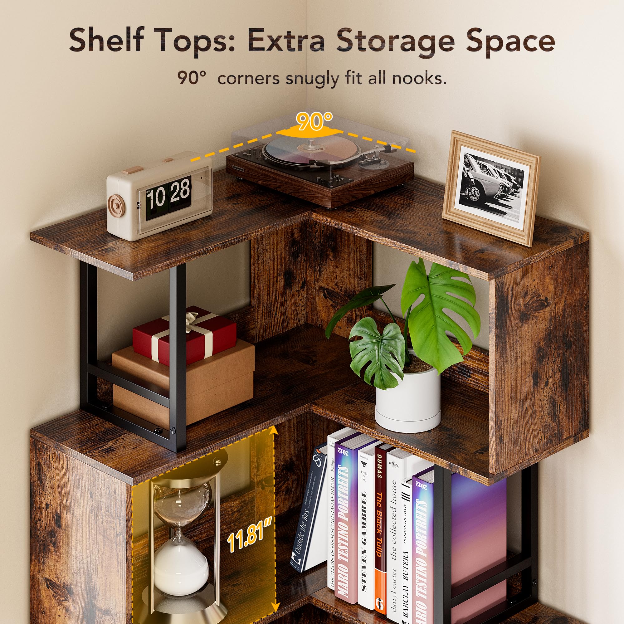 Decofy 7-Tier Corner Bookshelf, 70.86 Inches Tall Corner Bookcase