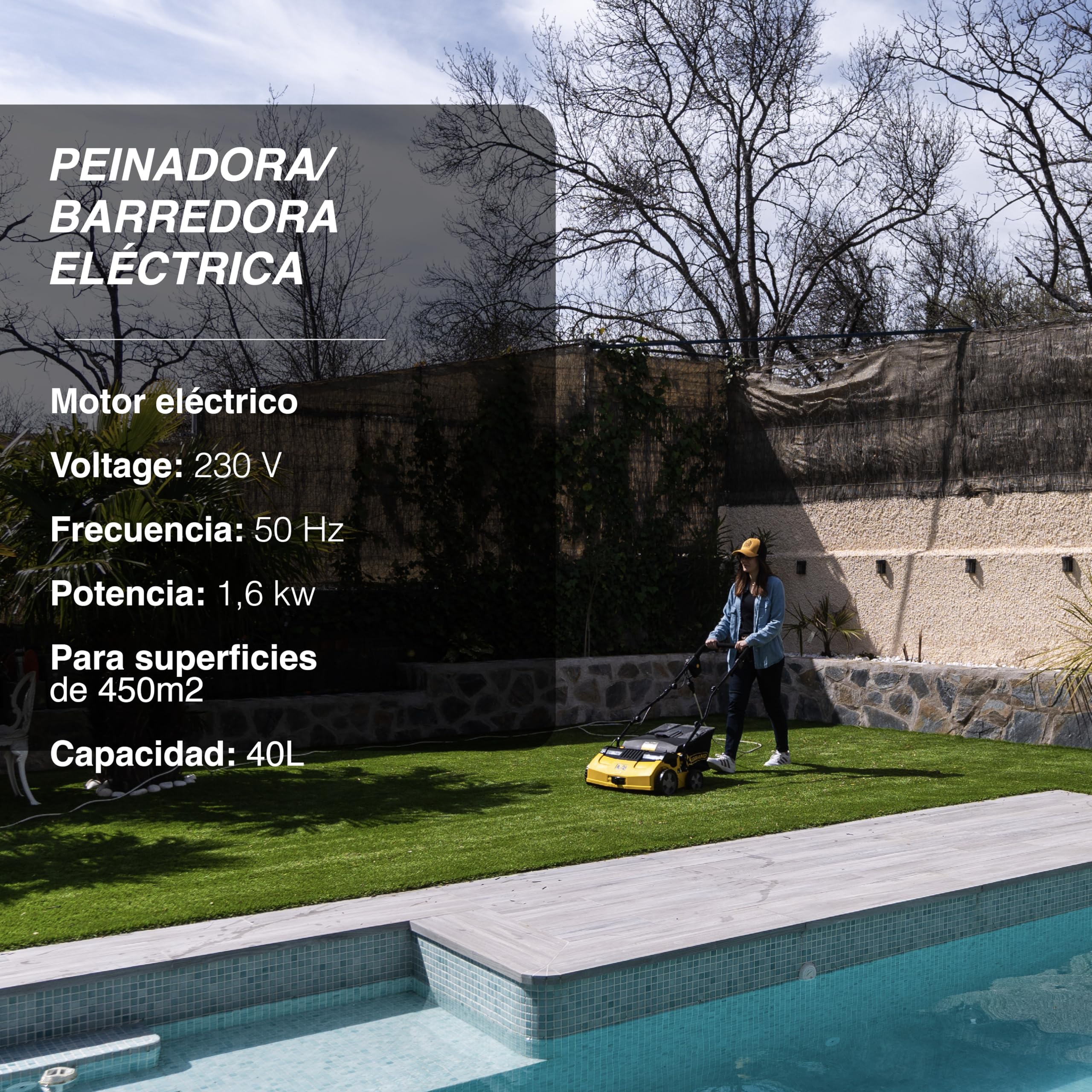 Garland Roll&Comb 502E-V19 - Peinadora/Barredora césped artificial eléctrica enchufable - 1.600 W de potencia, 15'6 kg de peso, ancho de trabajo 40 cm con altura regulable. Saco de recogida de 40 l. Apto para superficies hasta 350 m2. — view 5