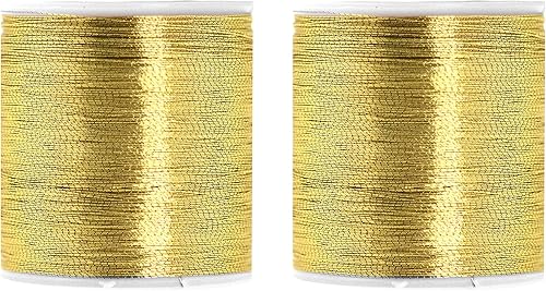 Mandala Crafts Juego de hilo de bordado dorado metálico, 218 yardas, hilo de oro para máquina de coser, costura decorativa a mano, aguja de punto de