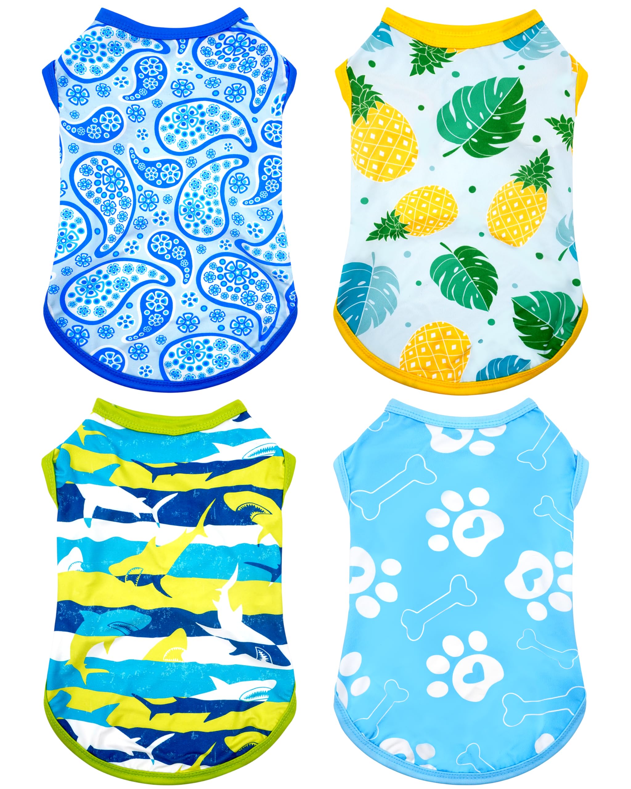 4 Pack Summer Dog Shirts for Small Dogs Boy UPF 50+ UV Sun Protection Cooling Clothes Tank Top Shark Puppy T-Shirts Pet Holiday Party Sleeveless Vest Blue(Medium)