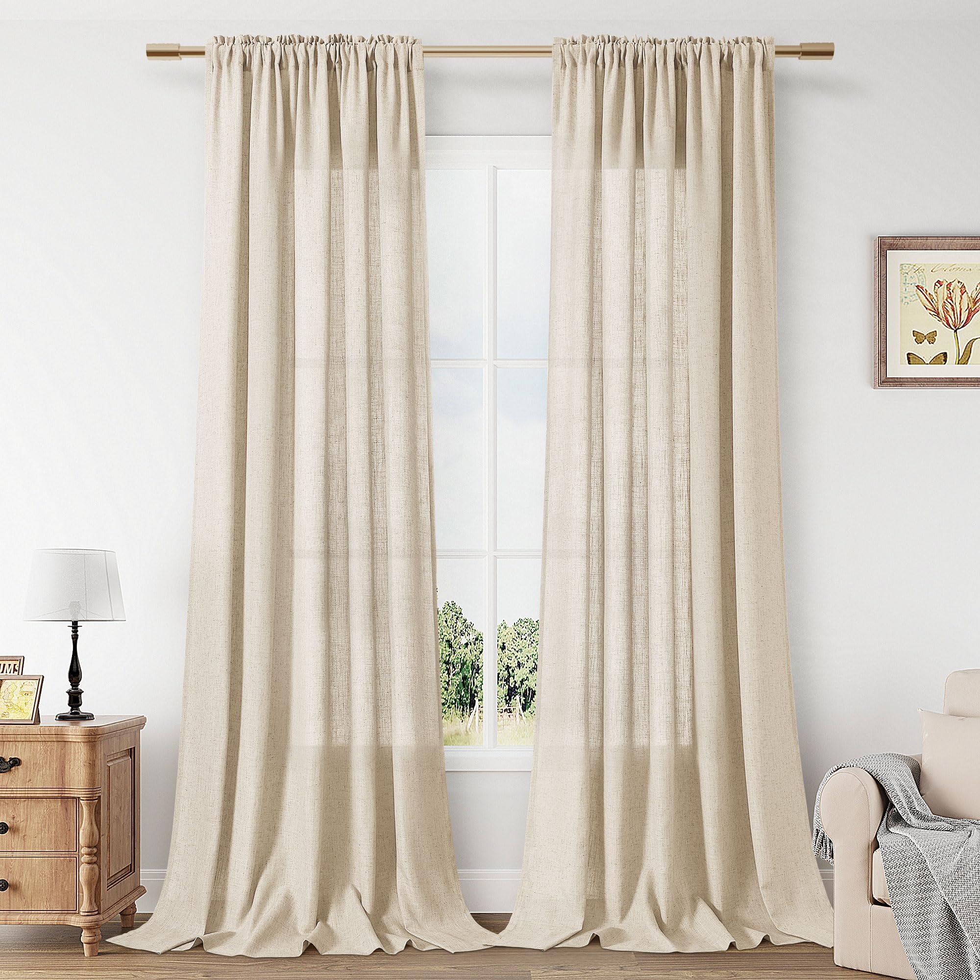 Extra Long Flax Linen Curtains 120 Inches Long 2 Panels Beige Hallway Door Doorway Natural Linen Textured Curtains Boho Living Room Curtains Rod Pocket Neutral Curtain Shabby Chic Vintage Decor 52x120