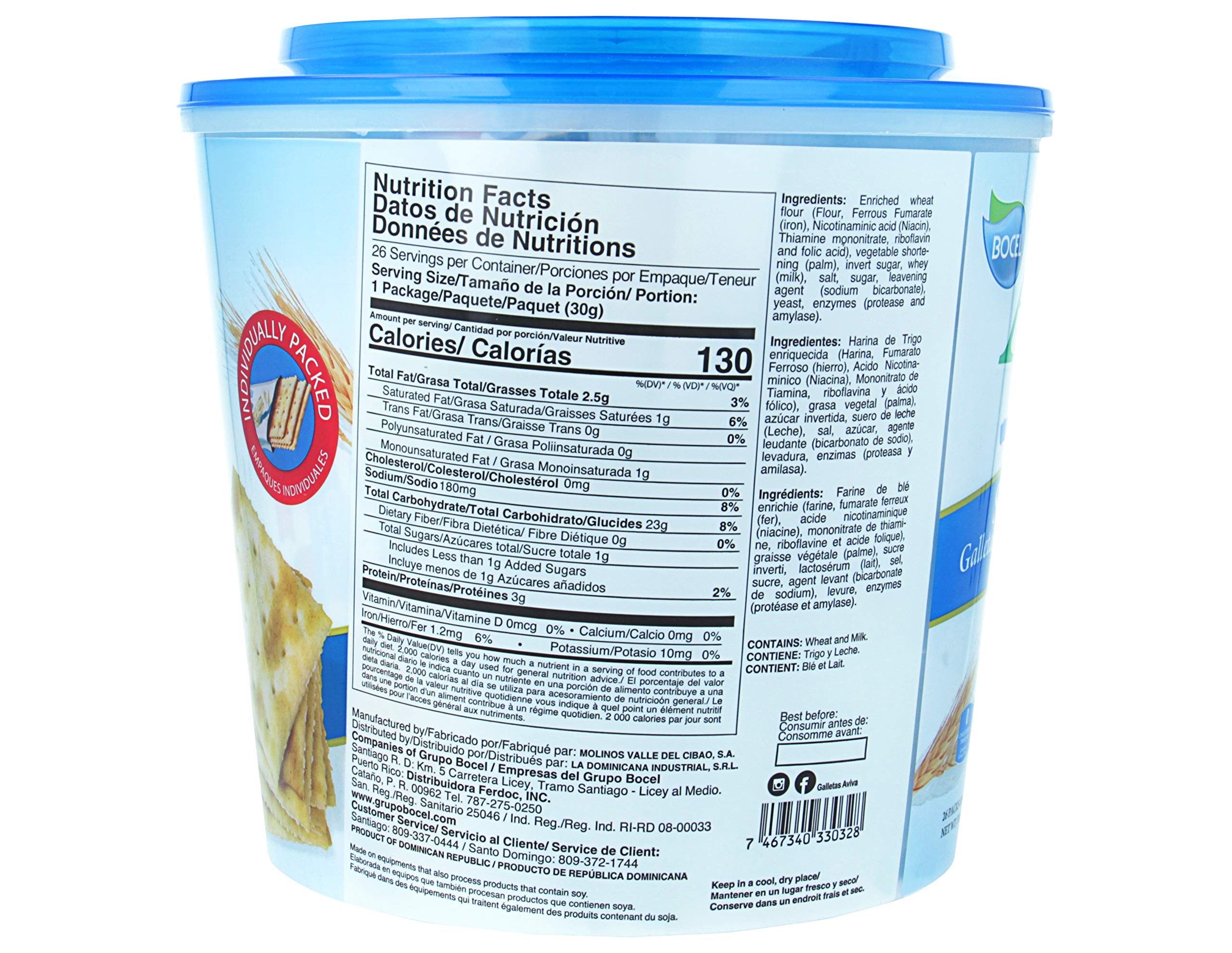 AVIVA MULTICEREAL HONEY SODA CRACKERS INDIVIDUALLY WRAPPED FRESH 9