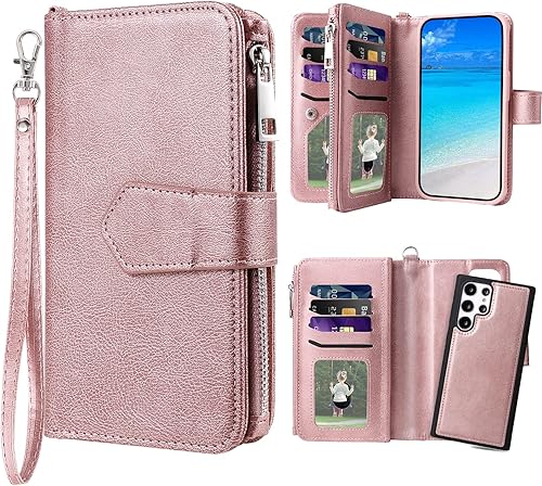 Funda para Galaxy S22 Ultra, funda magnética desmontable a prueba de golpes, funda de piel sintética con ranura para tarjeta para Samsung Galaxy S22