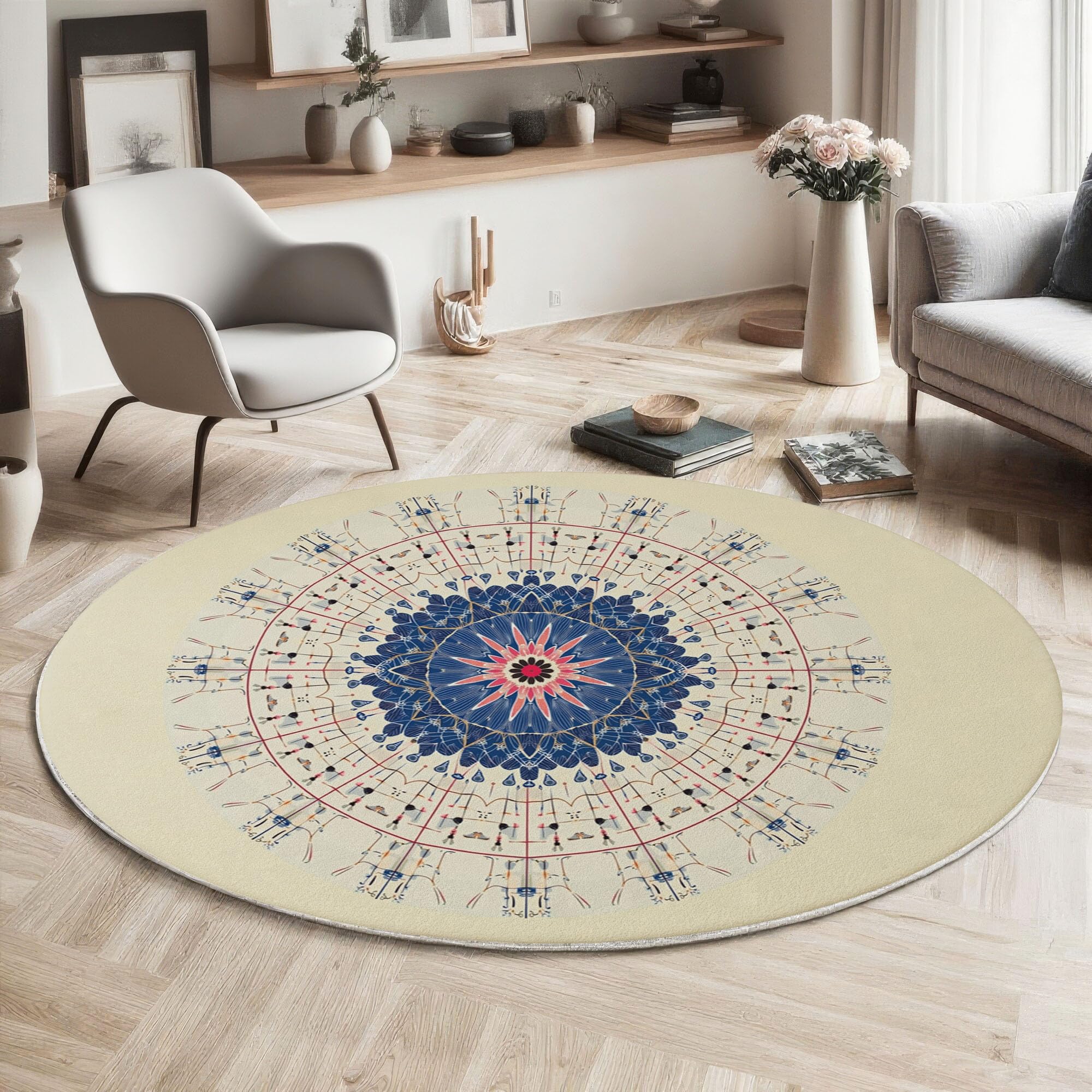 Tapis rond absorbant résoud le froid au sol chambre enfant beige