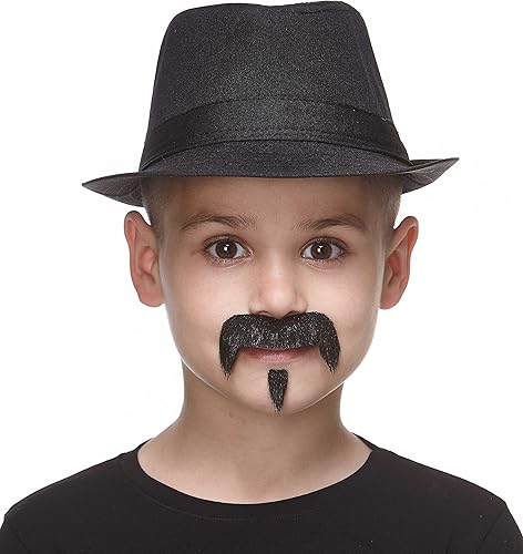 Miniatura 2 de Mustaches Bigote falso autoadhesivo Zappa y barba para niños novedad pelo facial pequeño y sintético accesorio de disfraz para niños color negro