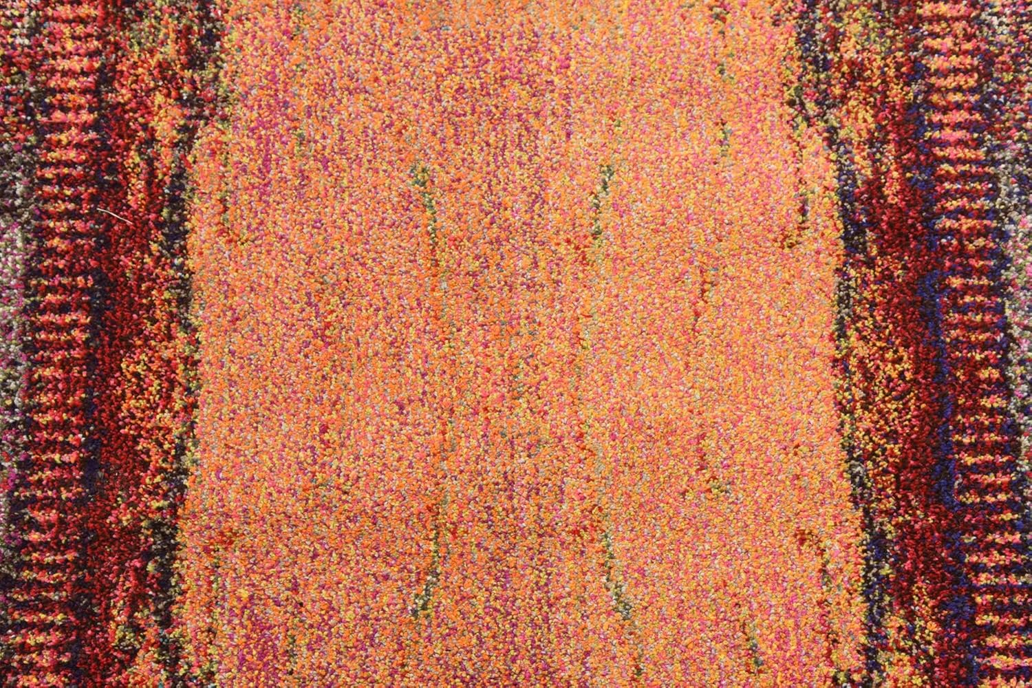 Orange and Black Rectangular Stain-Resistant Synthetic Rug