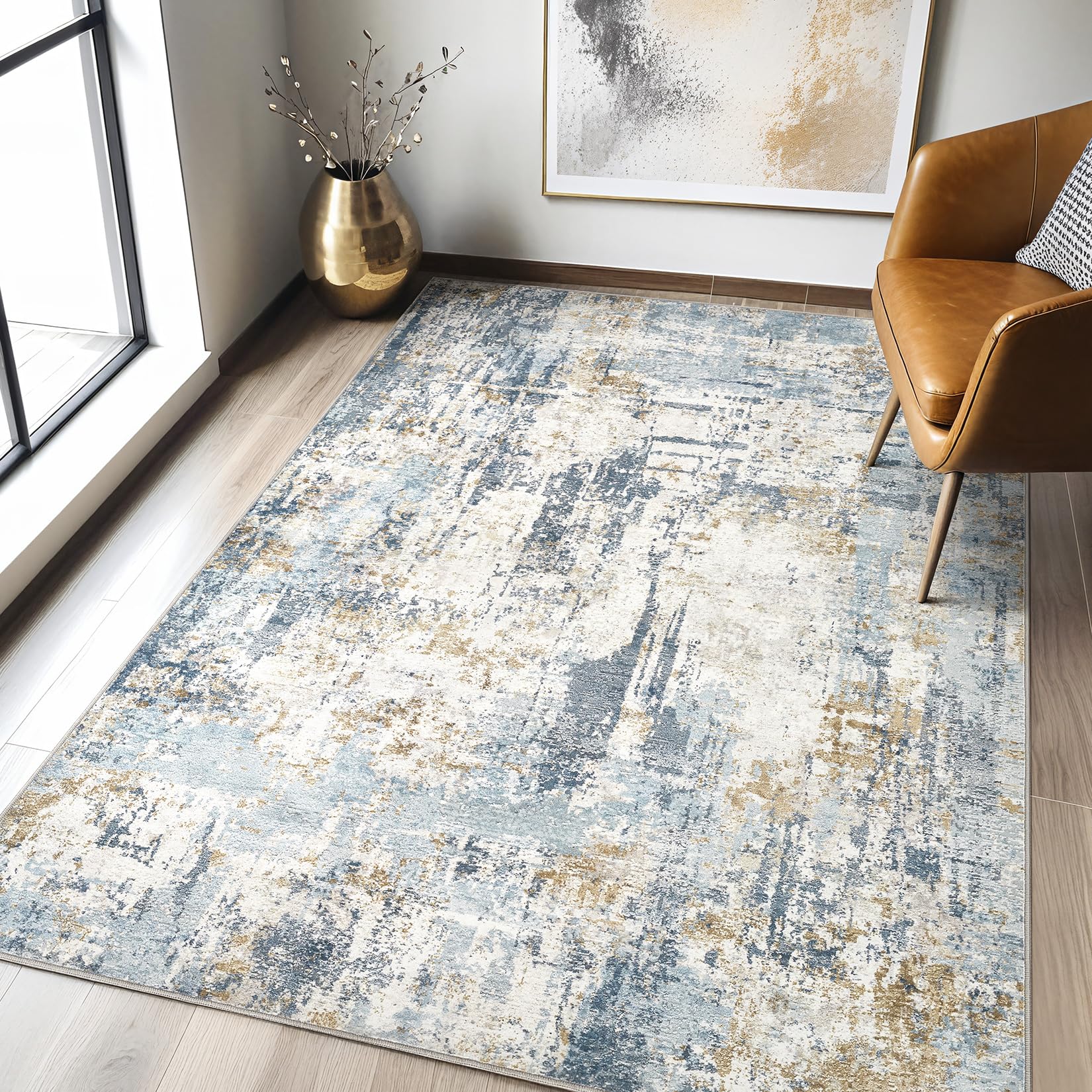 10x14 area rugs living room washable large abstract modern soft rug stain resistant indoor floor non slip accent carpet for bedroom nursery playroom office dining room dorm home house- light blue