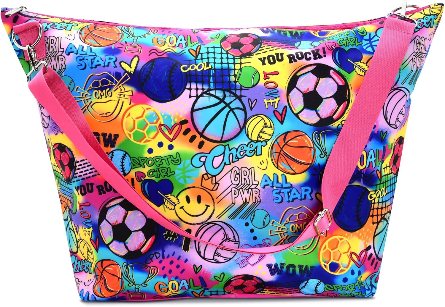 iscream + Corey Paige Designs 23.5" x 16" Weekender Travel Tote Bag with Vibrant Nylon Exterior and Adjustable Strap - Sporty Girl