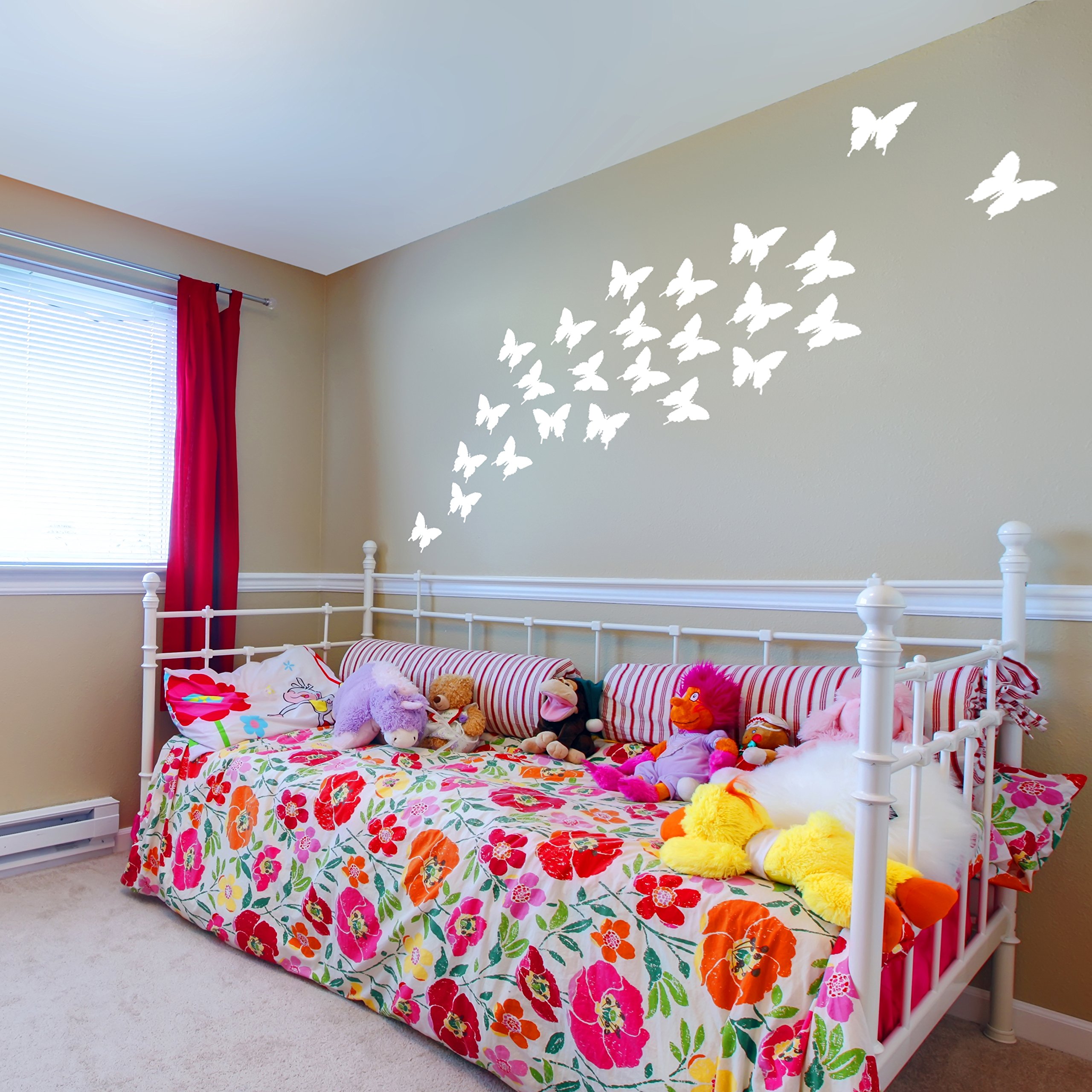 (140x 140cm) 24PCS Glowing Vinyl Wand Aufkleber Flying Butterflies/Glow in Dark Nature Aufkleber/Leuchtziffern Schmetterling Flock Wandbild + Gratis Aufkleber Geschenk