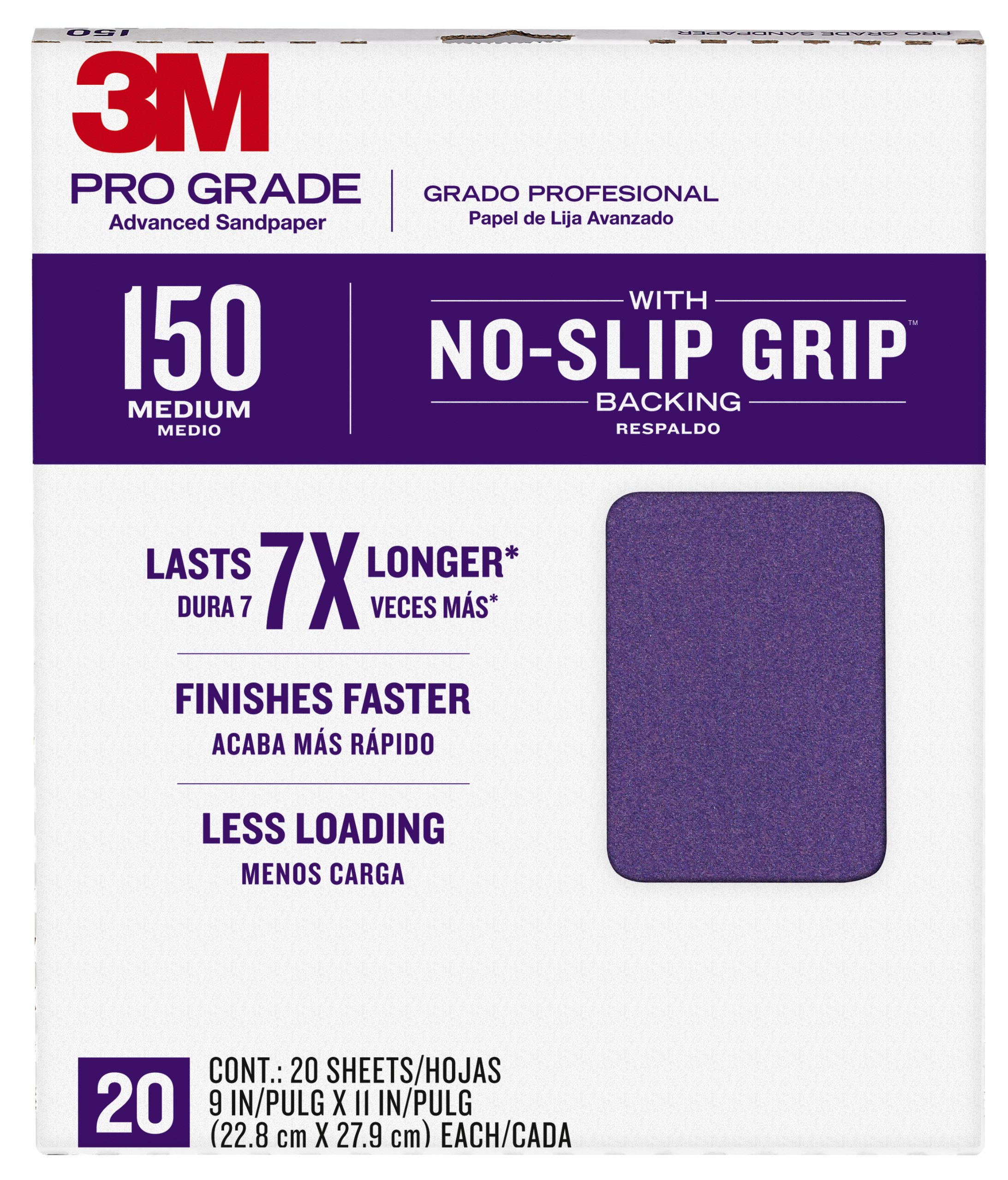 3M Advanced Sandpaper, 20-Pack, 150 Grit, 3M Pro Grade Precision, Features No-Slip Grip Backing, 9-in x 11-in, For Sanding Wood, Drywall, or Metal, Can be Used on Wet or Dry Surfaces (‎26150CP-P-G)