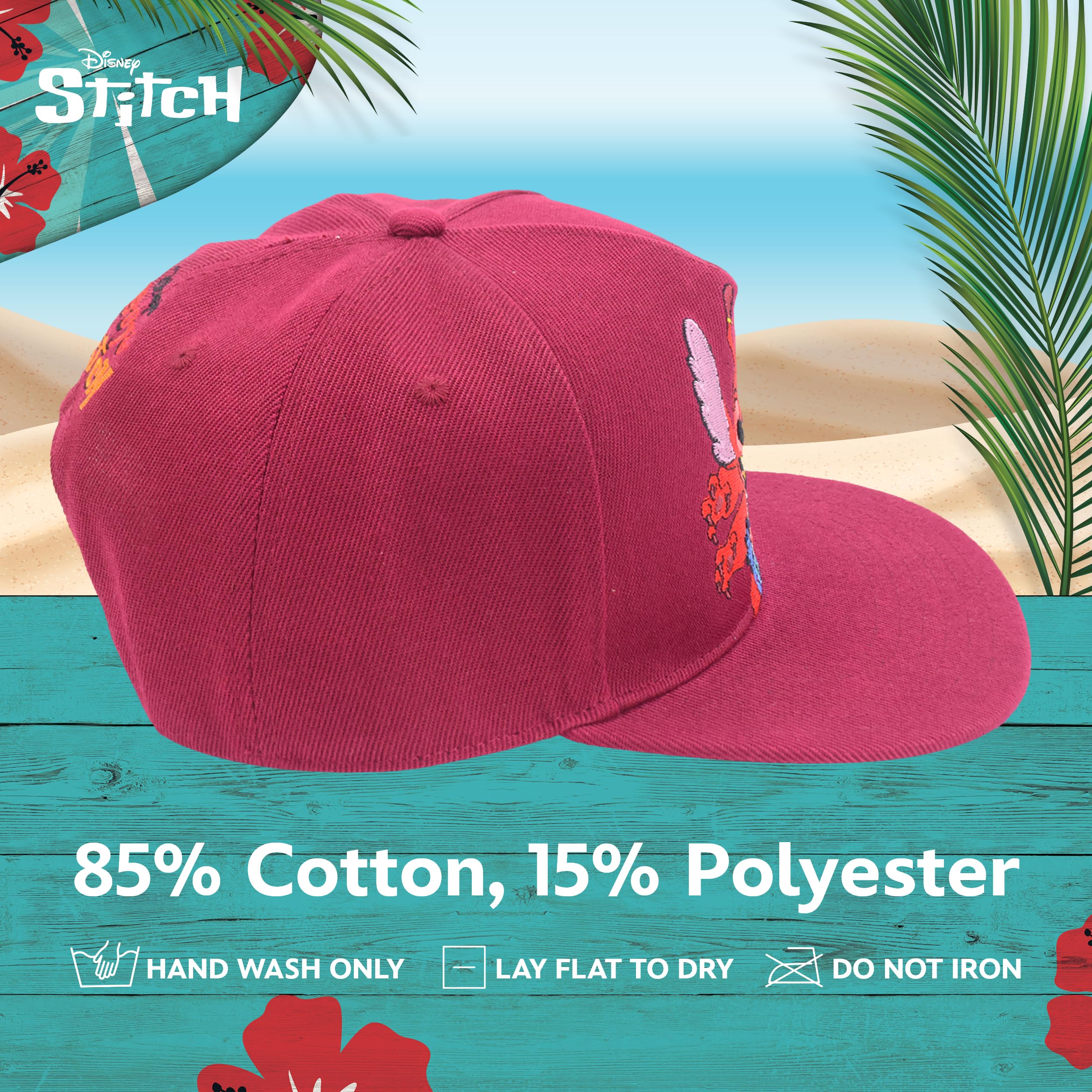 Concept One Unisex czapka z daszkiem Disney Stitch, Leroy, regulowana czapka typu snapback dla dorosłych z płaskim brzegiem, czerwona, jeden rozmiar, Czerwony, rozmiar uniwersalny