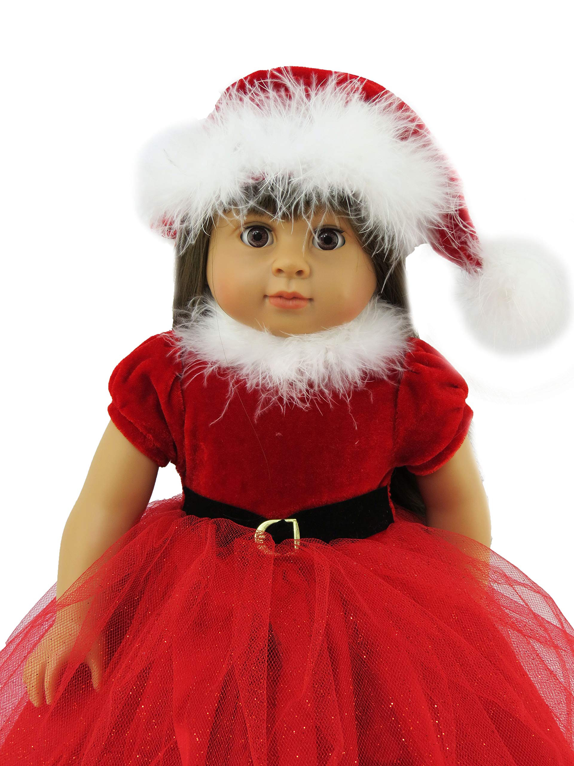 christmas dress for 18 inch doll American Fashion World Fancy Red Santa 18-Inch Dolls | Premium Quality & Trendy Design Career Wear Zendaya Wears a Feathery Girl Doll Dress Beautiful Color:M27