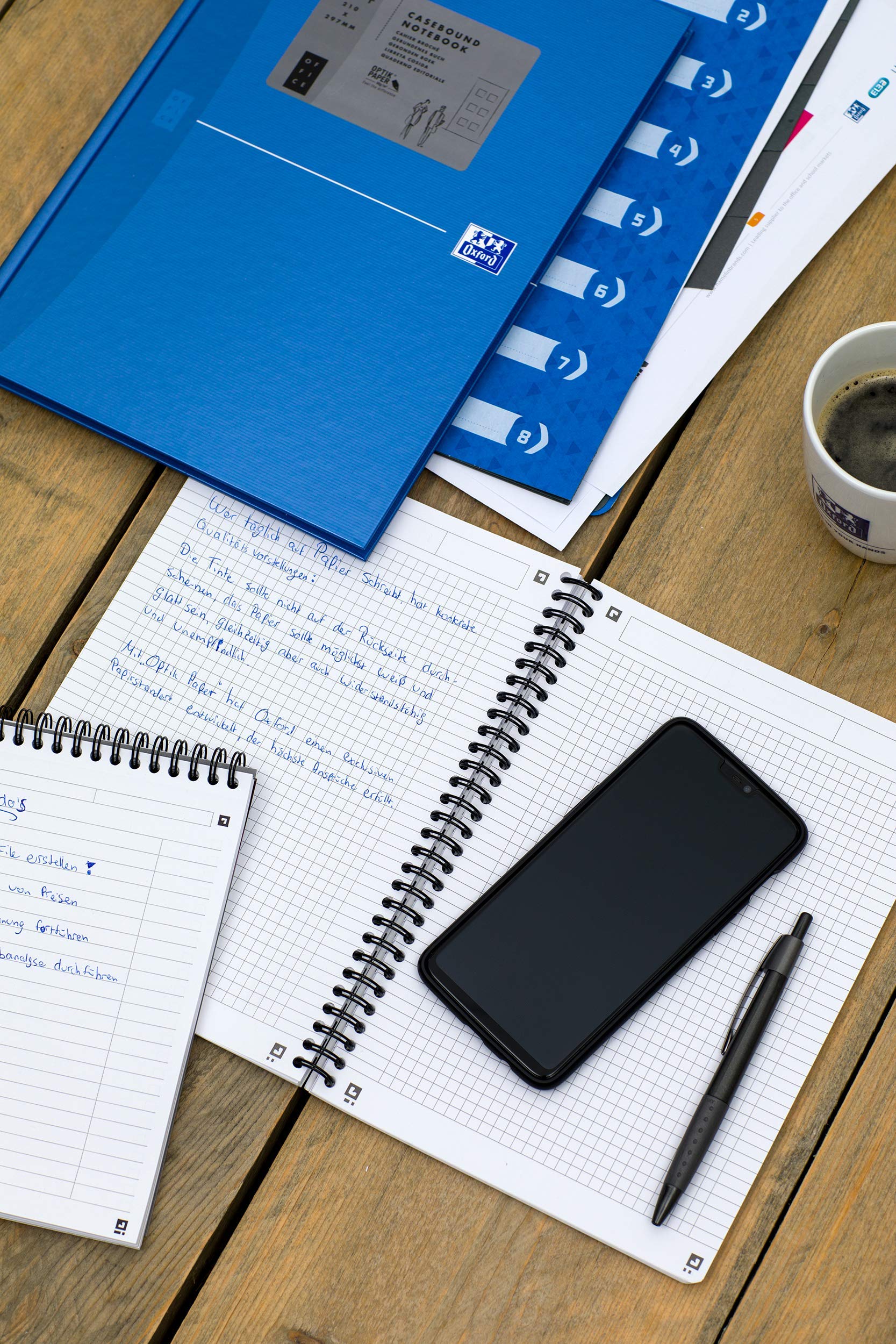 Oxford Collegeblock A4, kariert mit Rand 140 Seiten, smart black/schwarz, 5 Stück