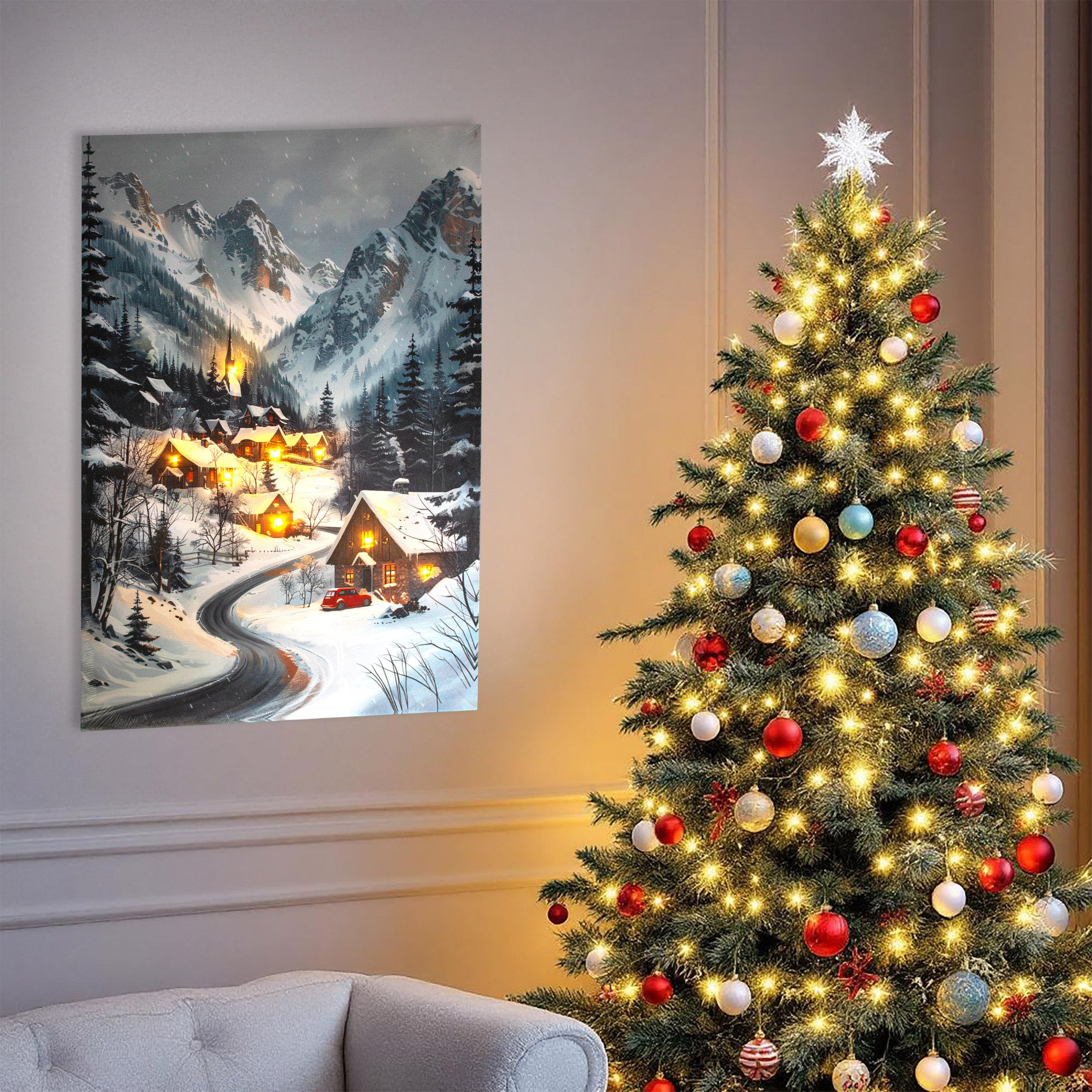 Quadro Su Tela Illuminato A LED Con Timer, Scena Natalizia, 15,2x20,1x1,9 Cm, Pronto Da Appendere O Appoggiare, Luce Notturna - 2