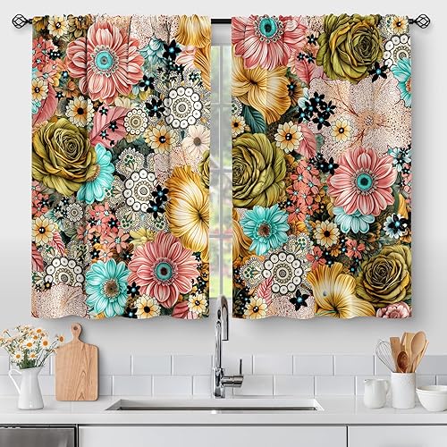 Miniatura 20 de Aimego Cortinas de cocina de madera con margaritas y flores – Cortinas de madera rústicas, retro, floral, granja, primavera, mariposa, planta,