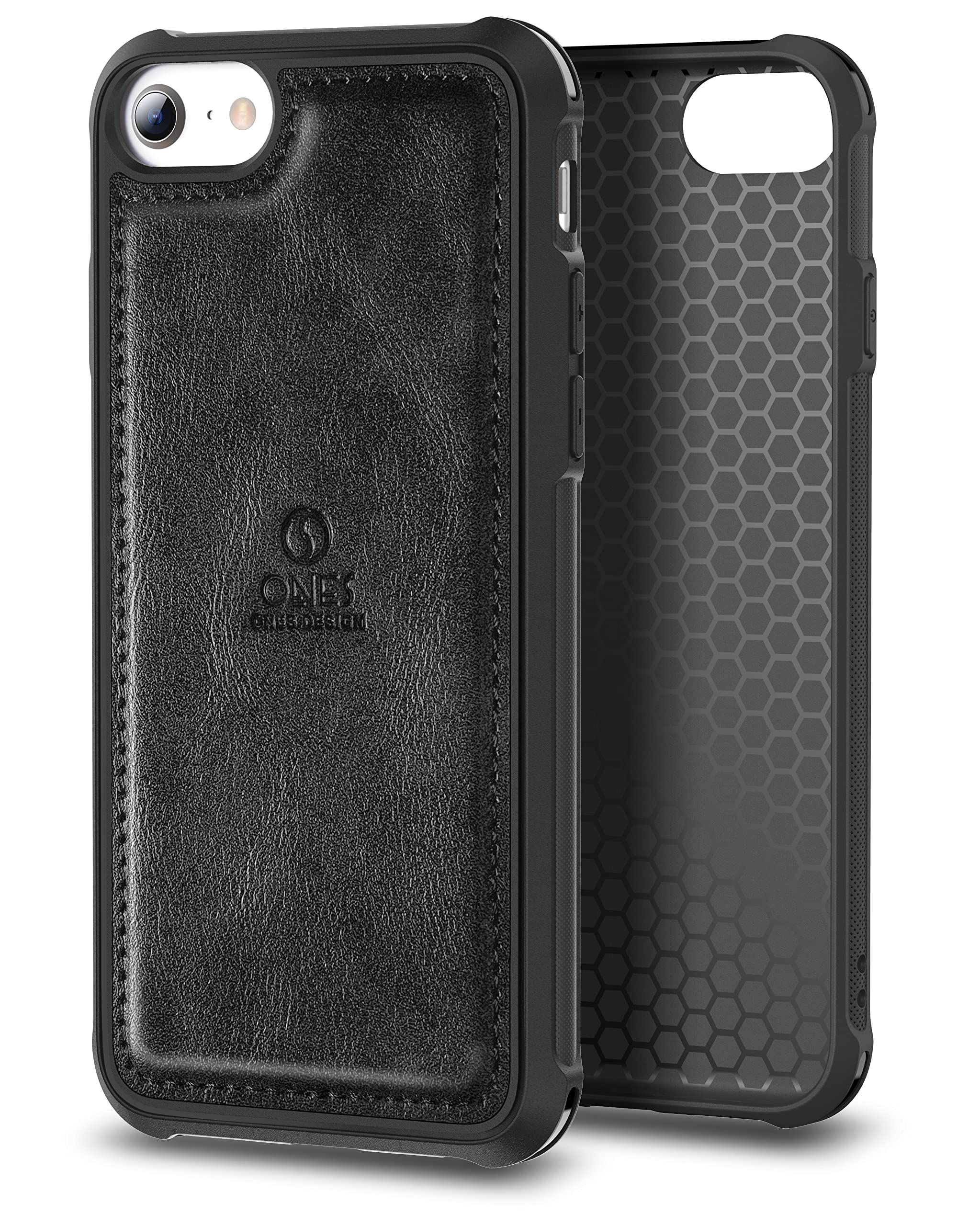 ONES for iPhone SE3 SE2 SE 8 7 PU Leather Case 『 Four Corner Airbags 』『 Anti-fingerprint 』『 TPU Bumper Non-slip 』『Wireless Charging』 Sturdy Impact Absorb Shockproof Hard Cover