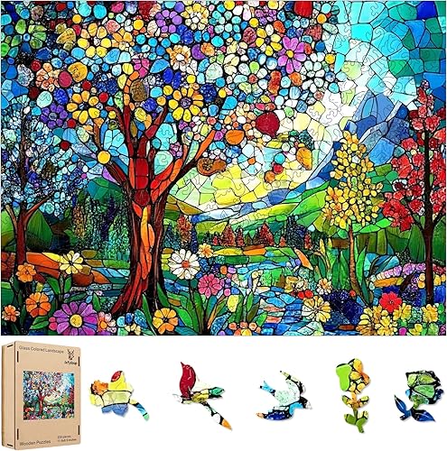 Miniatura 1 de Ixfyloop Rompecabezas de madera para adultos, coloridos rompecabezas de árbol de la vida con vitrales, rompecabezas de 200 piezas para adultos,