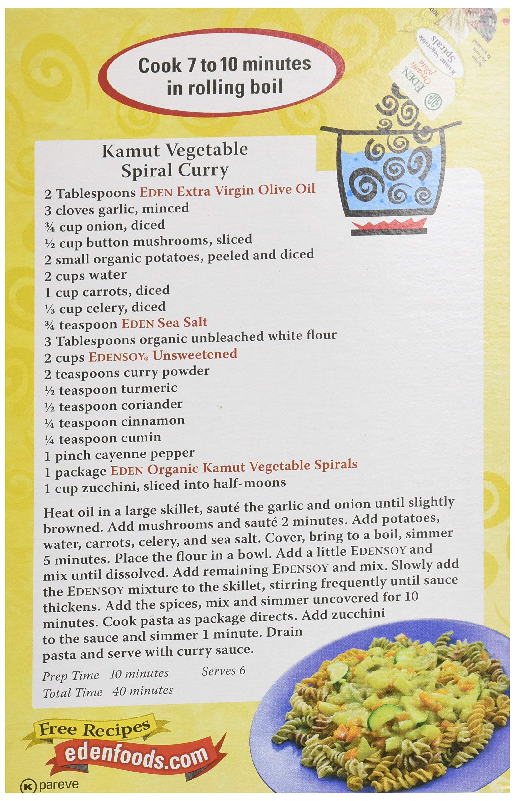 Eden Organic Kamut Vegetable Spirals, 12 oz, 100% Whole Grain, Non-GMO, thumbnail 3
