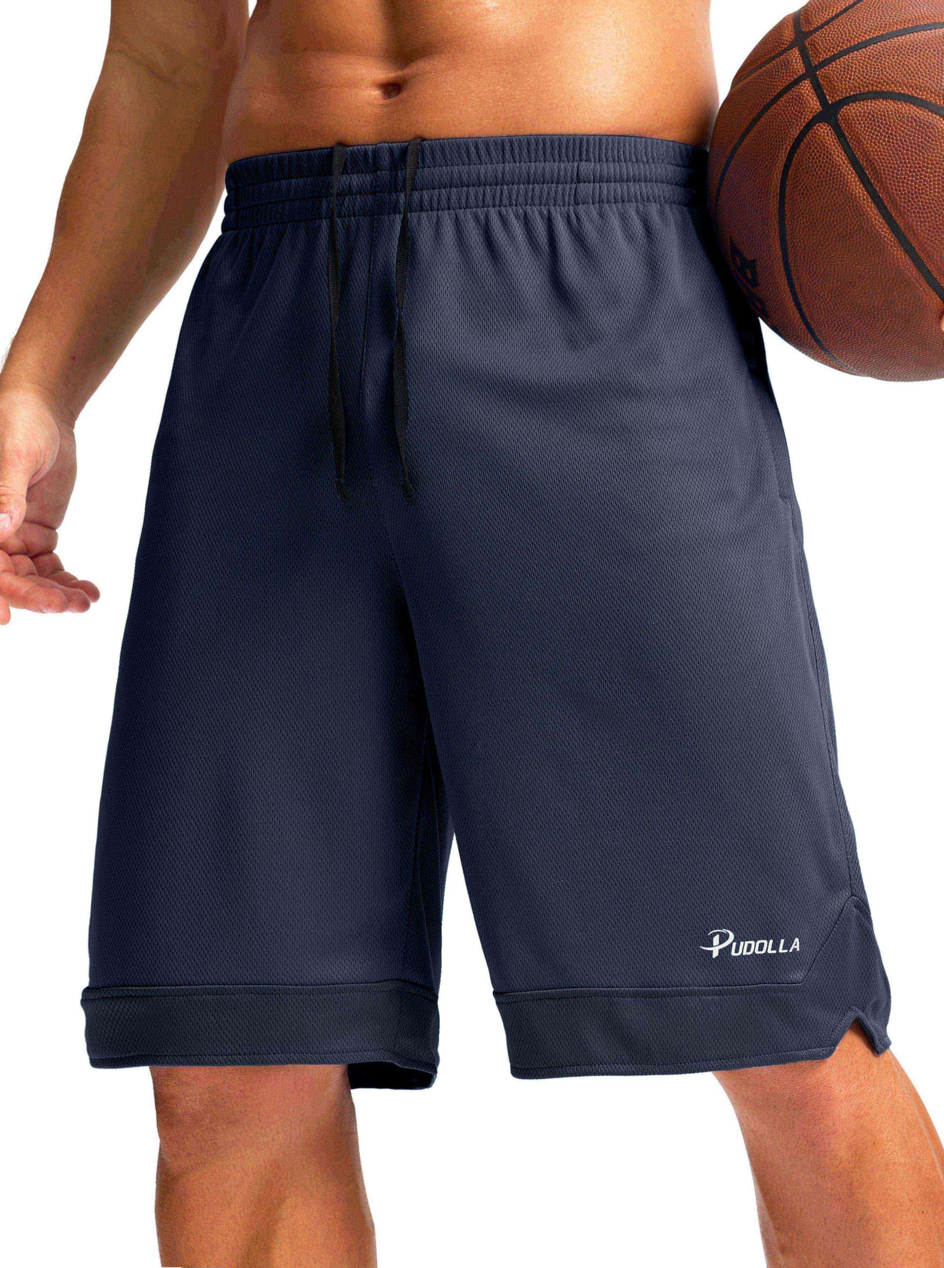 Pudolla Men's Basketball Shorts with Zipper Pockets 11" Long Gym Athletic Shorts for Men Lightweight Quick Dry