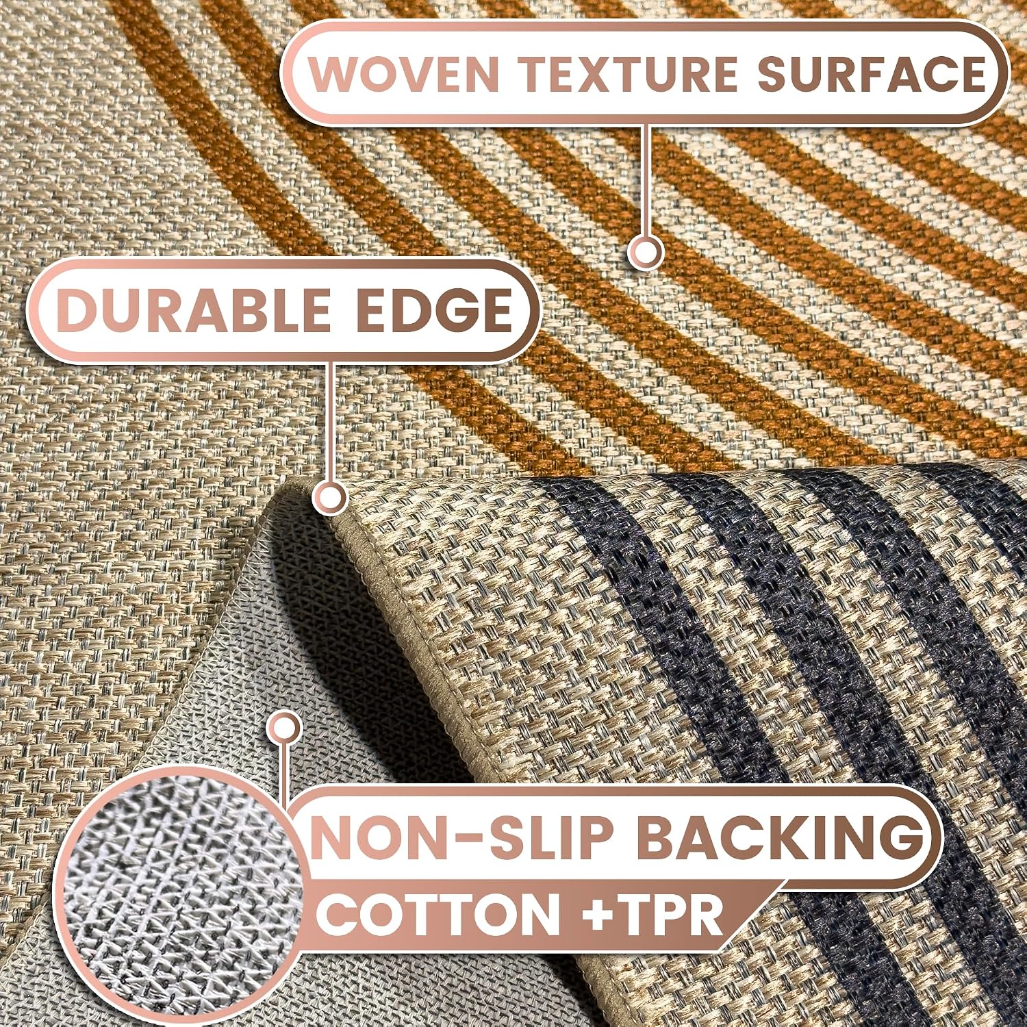 Washable Rainbow Easy Jute Rug, 8x10 Outdoor Indoor Patio Modern Geometric Contemporary Large Rugs, Low Pile Lightweight Non Slip Carpet Mat for Living Dining Room Bedroom Classroom Backyard Farmhouse