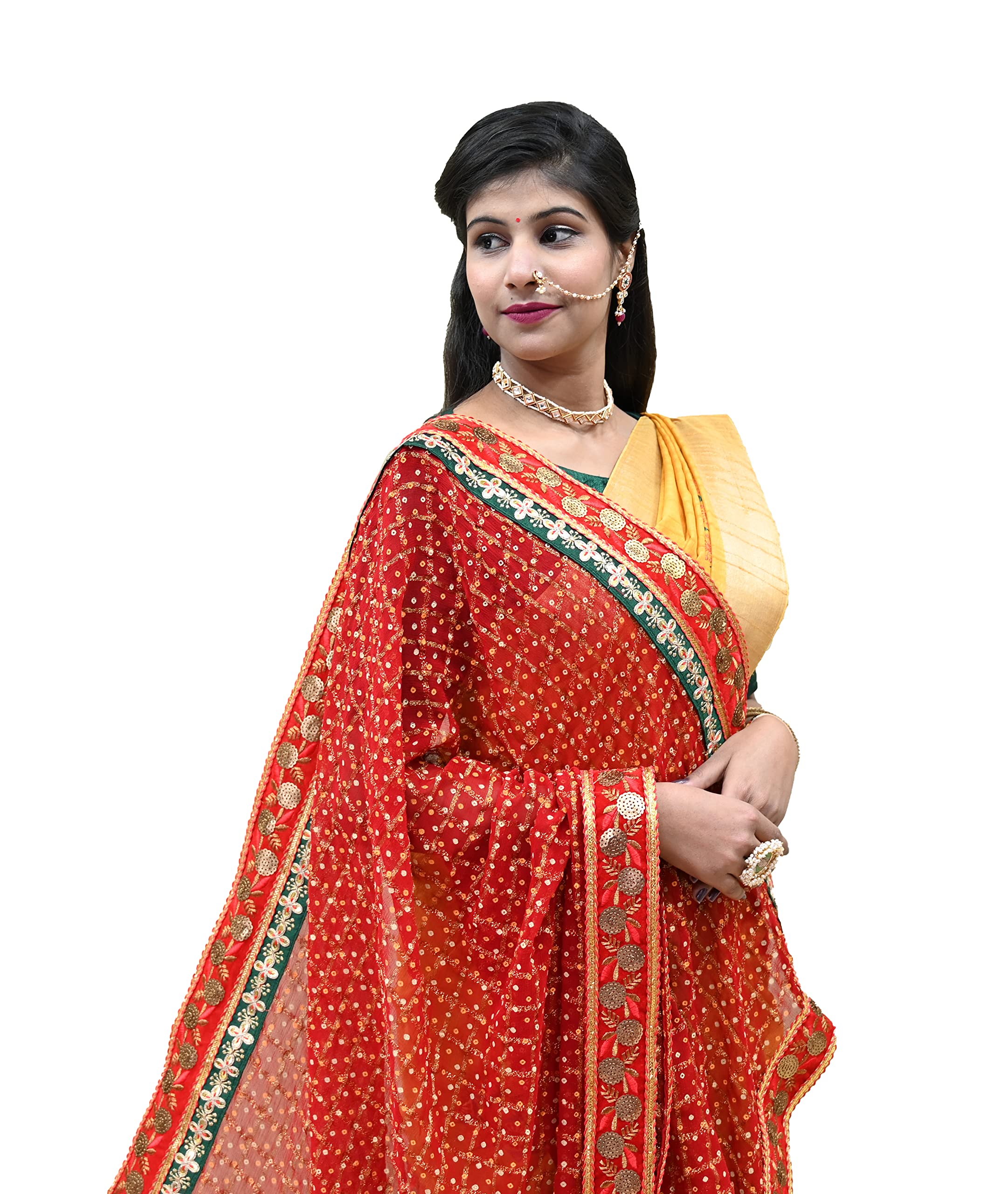 ranisatiya Zari Weaving Red Georget Chunri Duppta-picture-2