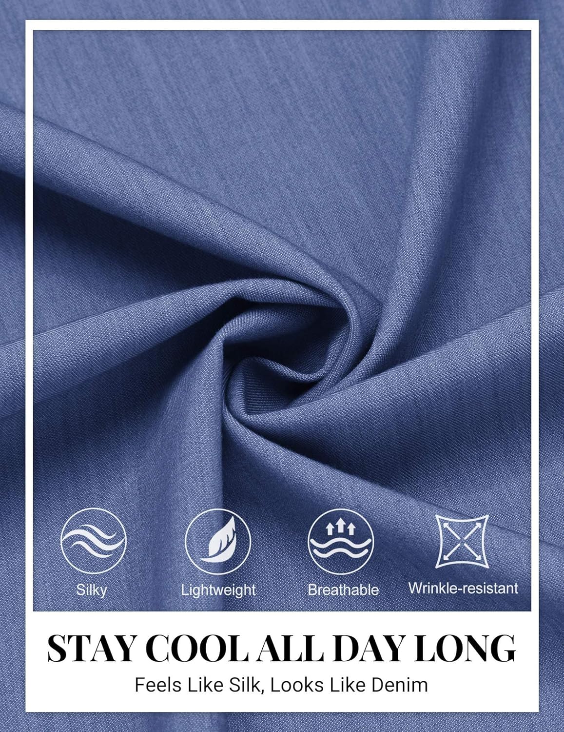 COOFANDY Mens Button Down Short Sleeve Shirt Casual Summer Stretch Denim Dress Shirts with Pocket - Image 5