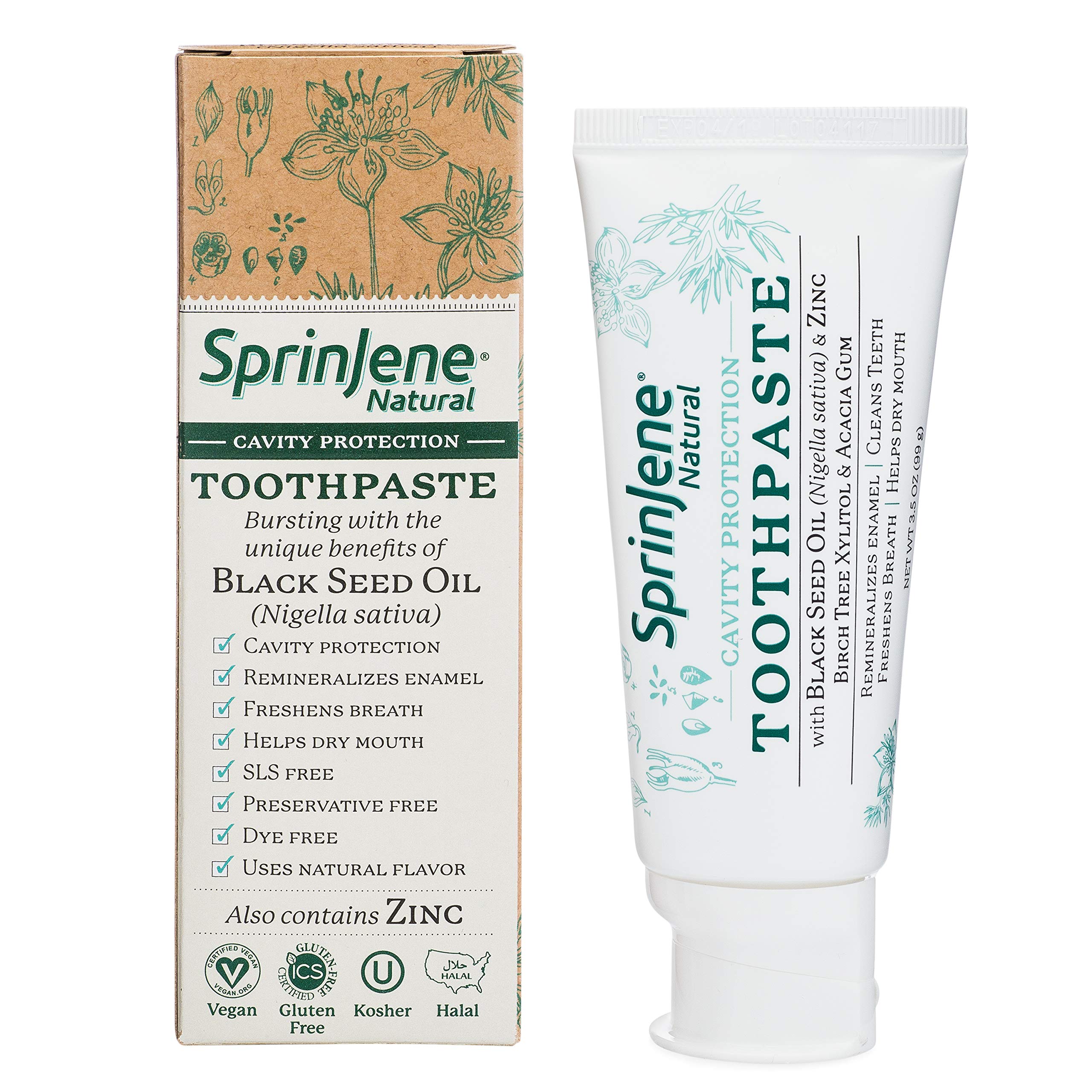 SprinJene Natural Fluoride Toothpaste – Natural Toothpaste for Gum Health & Cavity Protection – Patented Black Seed Oil & Zinc Formula for Healthy Teeth & Gums – Made in The USA (2 Pack)