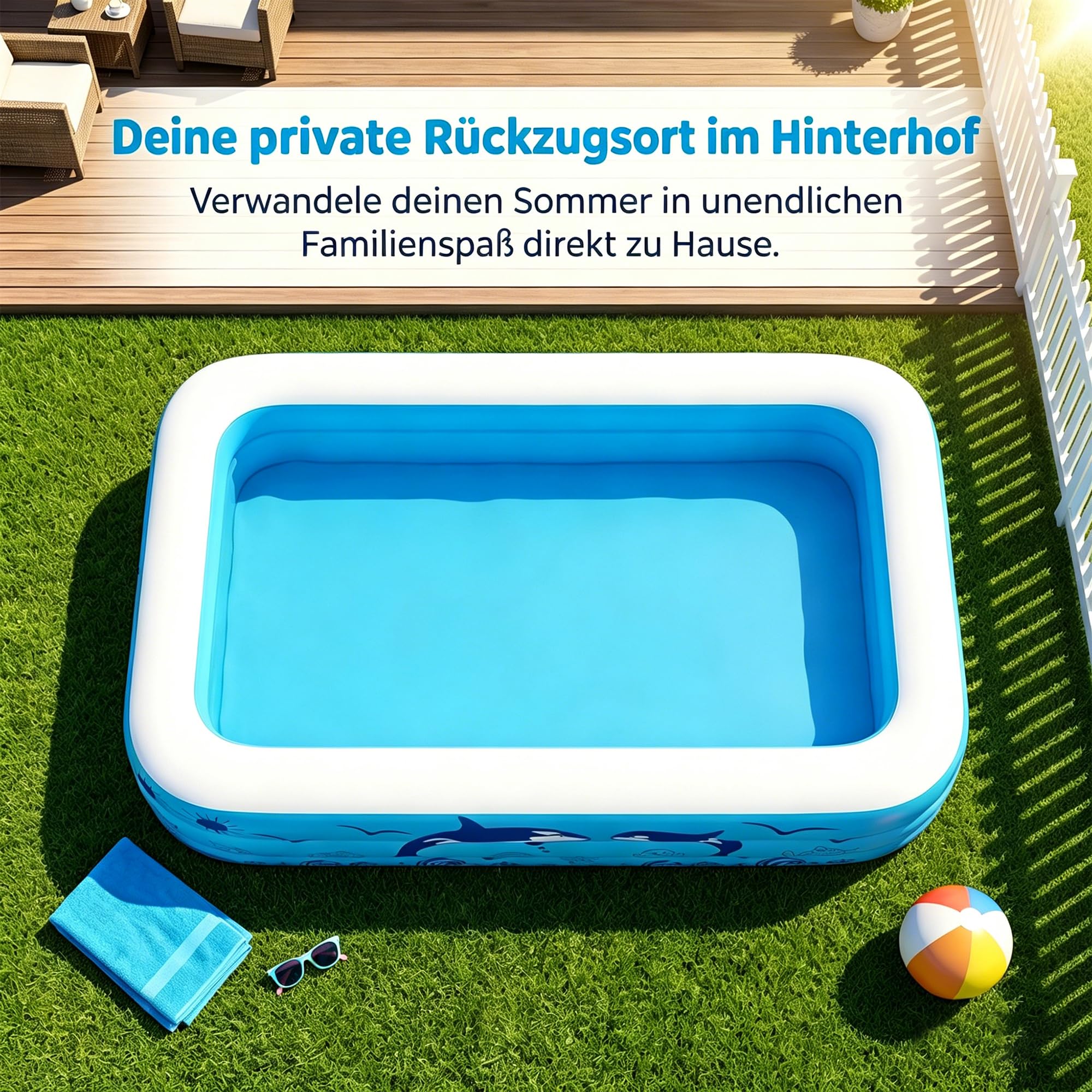 Aufblasbare Schwimmbecken, 300x165x56 cm, Großes aufblasbares Pool für Kinder und Erwachsene, Langlebiges Familien-Freizeitpool, Kinderbecken für Garten, Hinterhof