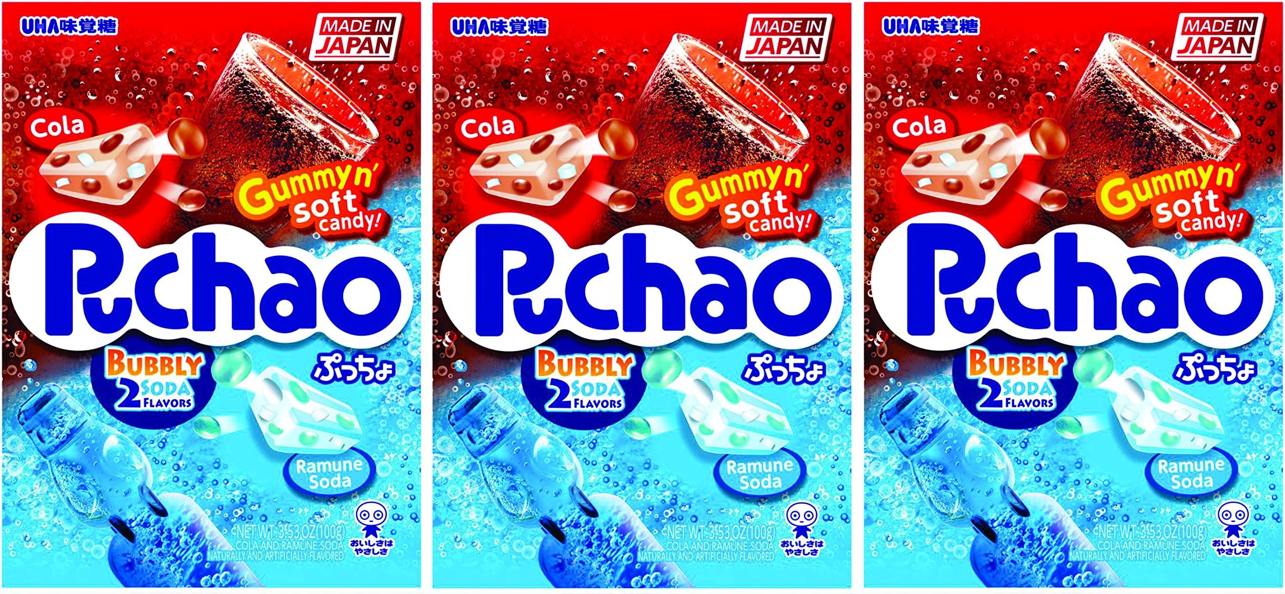 Gummy n' Soft Candy, Cola and Ramune Soda Flavors, 3.53 oz, Pack of 3