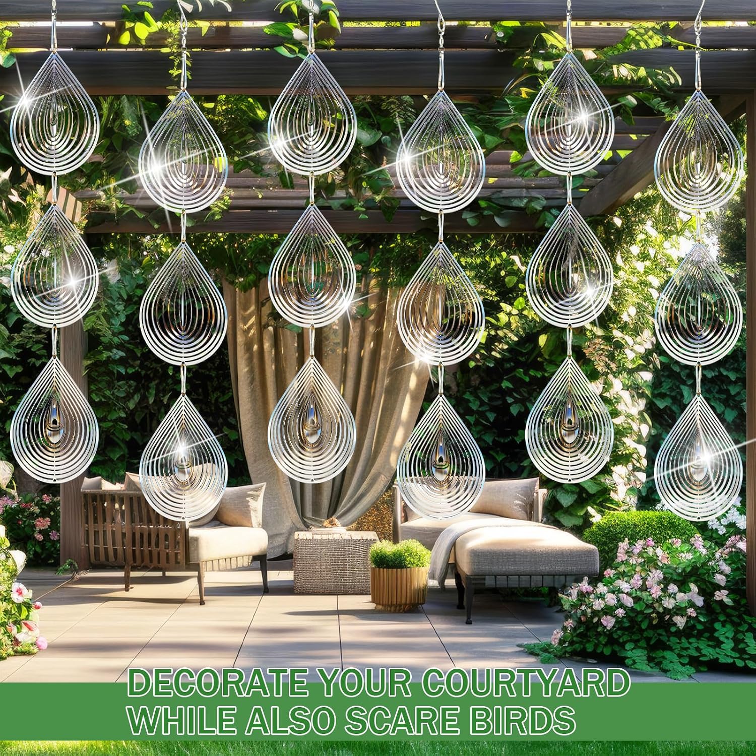24 pcs Stainless Steel Bird Deterrents for Outside 3D Wind Spinners Outdoor Decor Reflective Bird Scare Discs Devices Deterrents Shiny Metal Reflectors Decor to Keep Woodpeckers Away(Teardrop) image 4