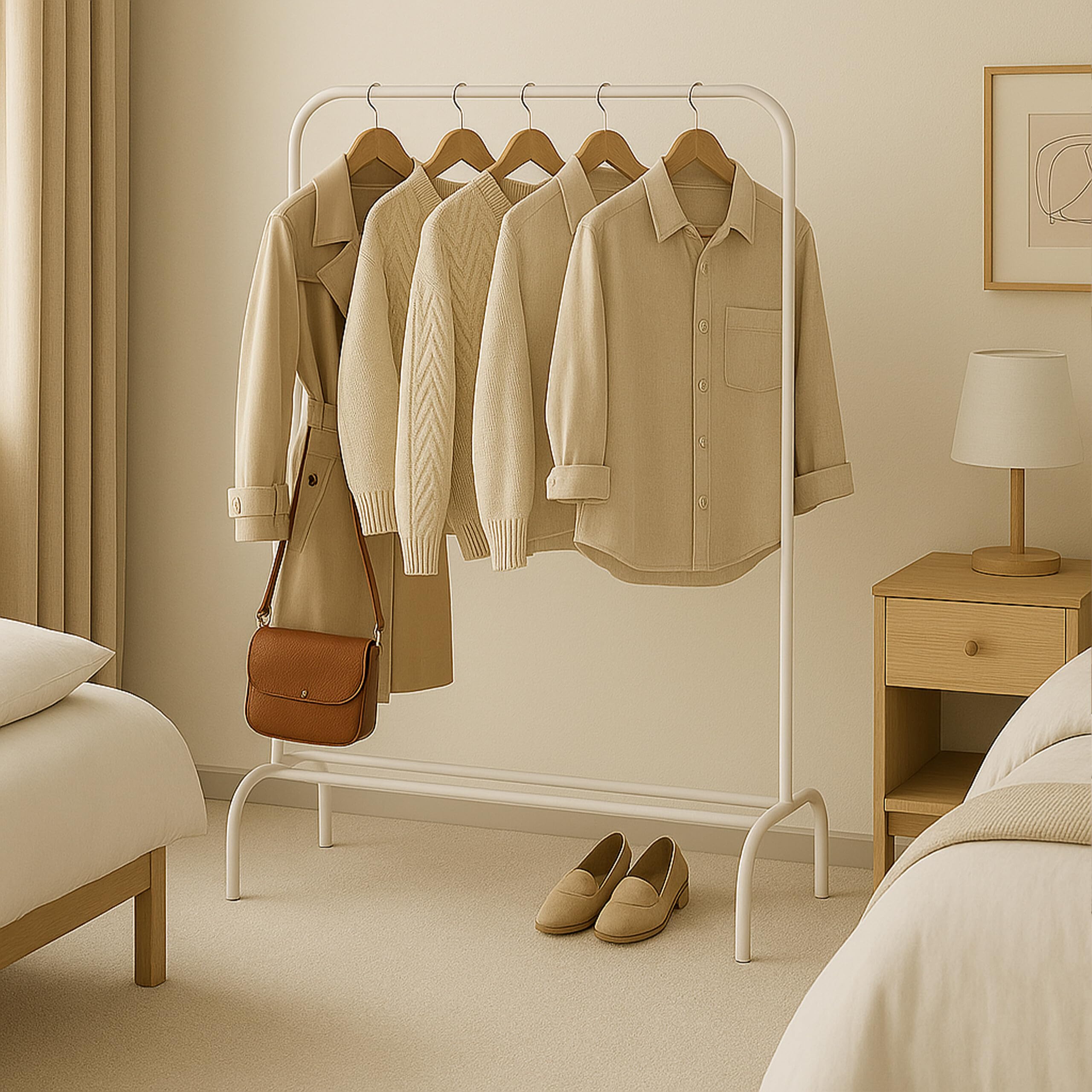 Relaxdays Appendiabiti da Ingresso, Guardaroba con Asta Appendi Abiti e Portascarpe, HLP: 150x110x40 cm, Ferro, Bianco